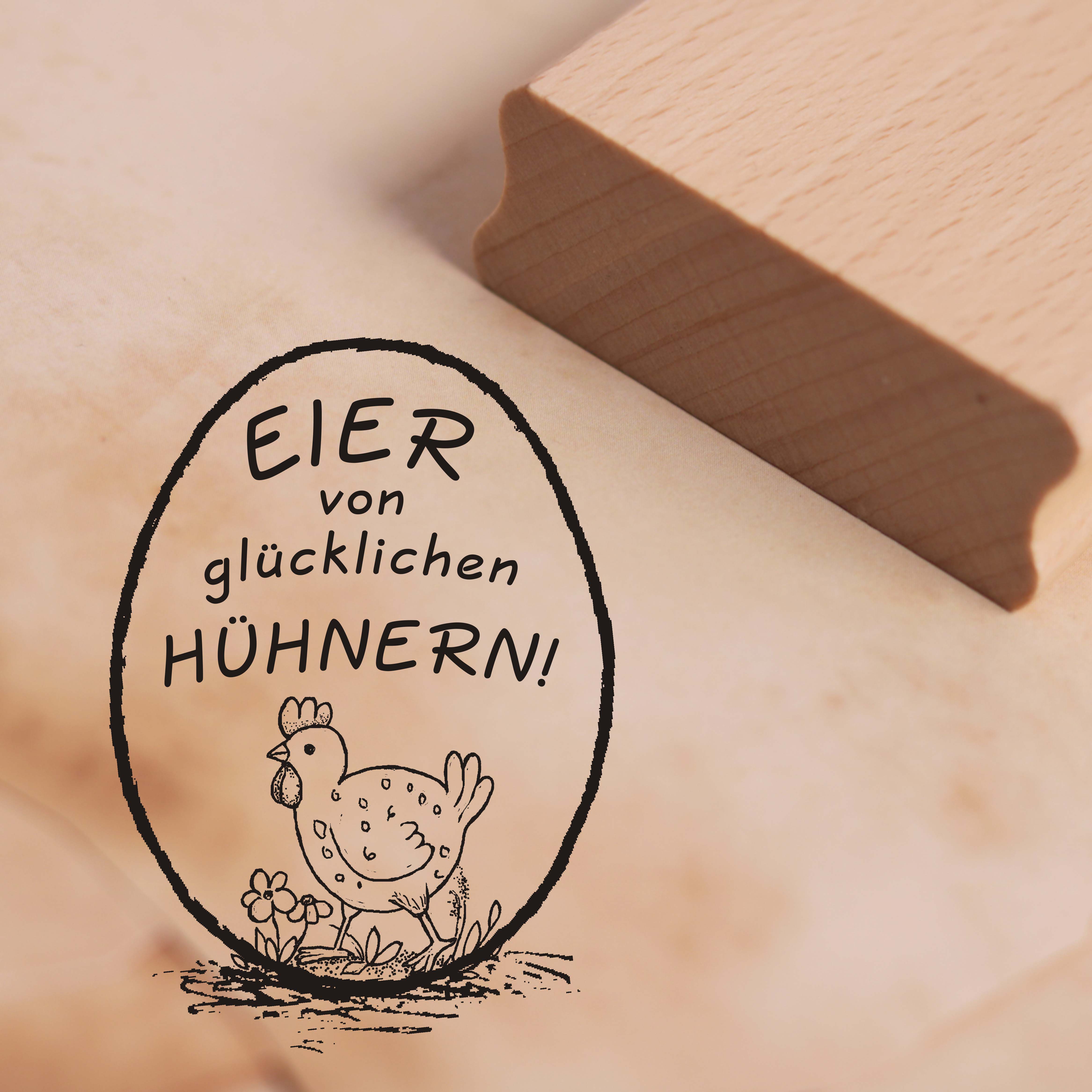 Motivstempel Eier von glücklichen Hühnern Stempel Huhn Wiese 28mm x 38mm