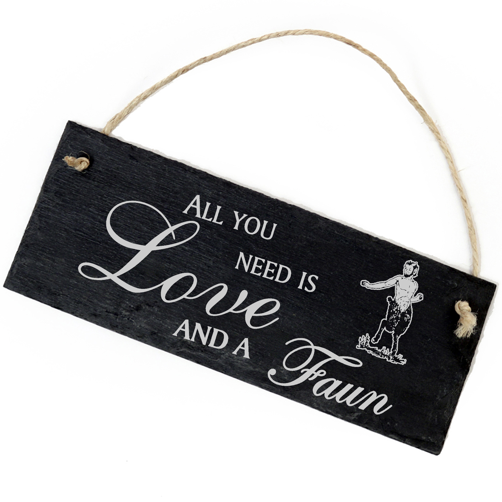 Schiefertafel Deko Faun Schild 22 x 8 cm - All you need is Love and a Faun