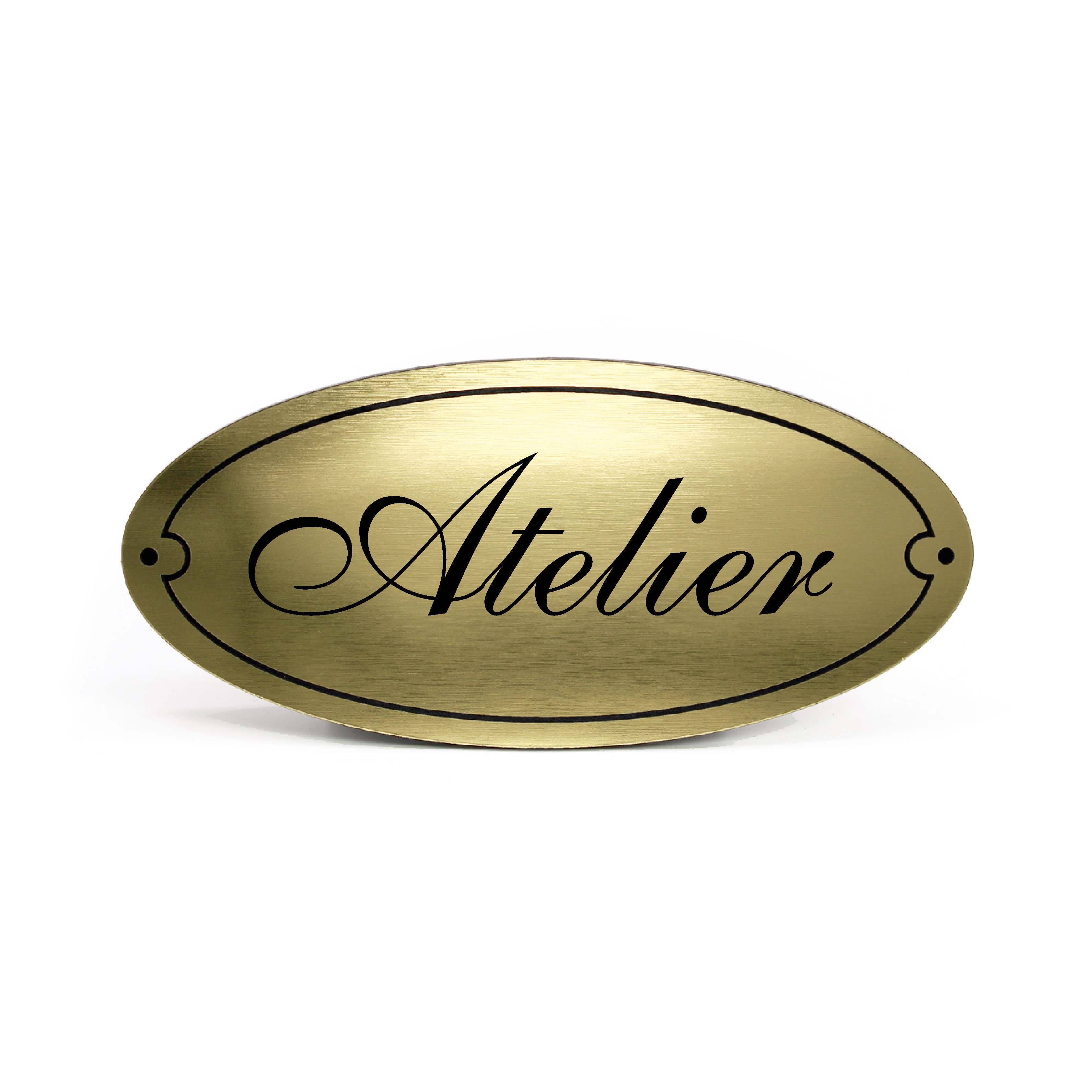 Atelier Schild Türschild Kunststoff gold graviert oval selbstklebend Wohnung Türdeko 15 x 7 cm