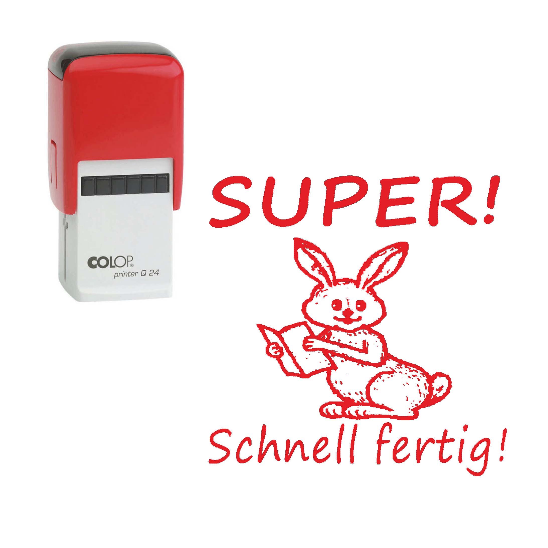 Lehrerstempel Super! Schnell fertig! - Automatikstempel Kinder Motivstempel Hase 24 x 24 mm