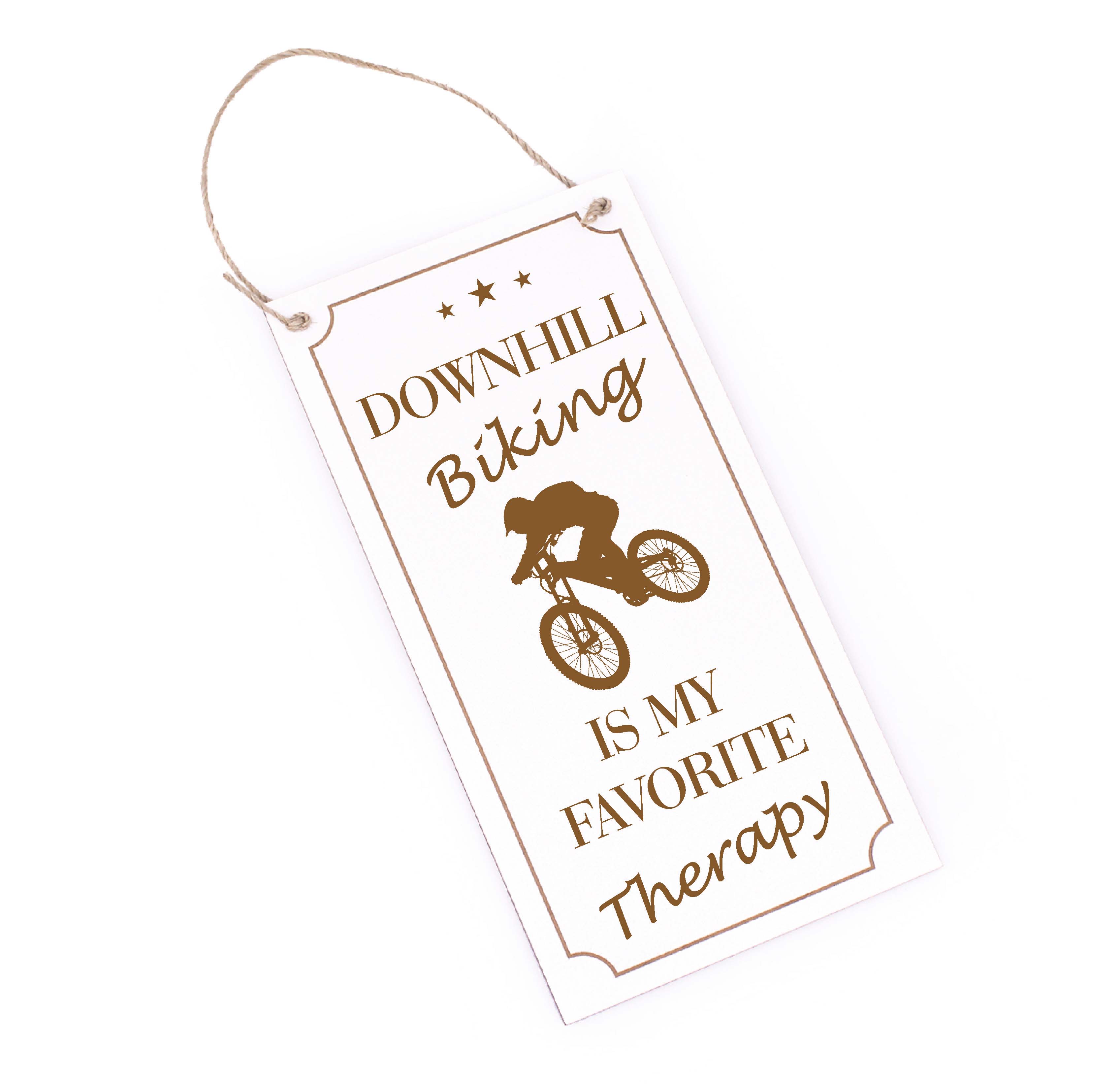 Downhill Biking Schild Holz graviert - My favorite Therapy - Dekoschild Mountainbiking 10 x 20 cm