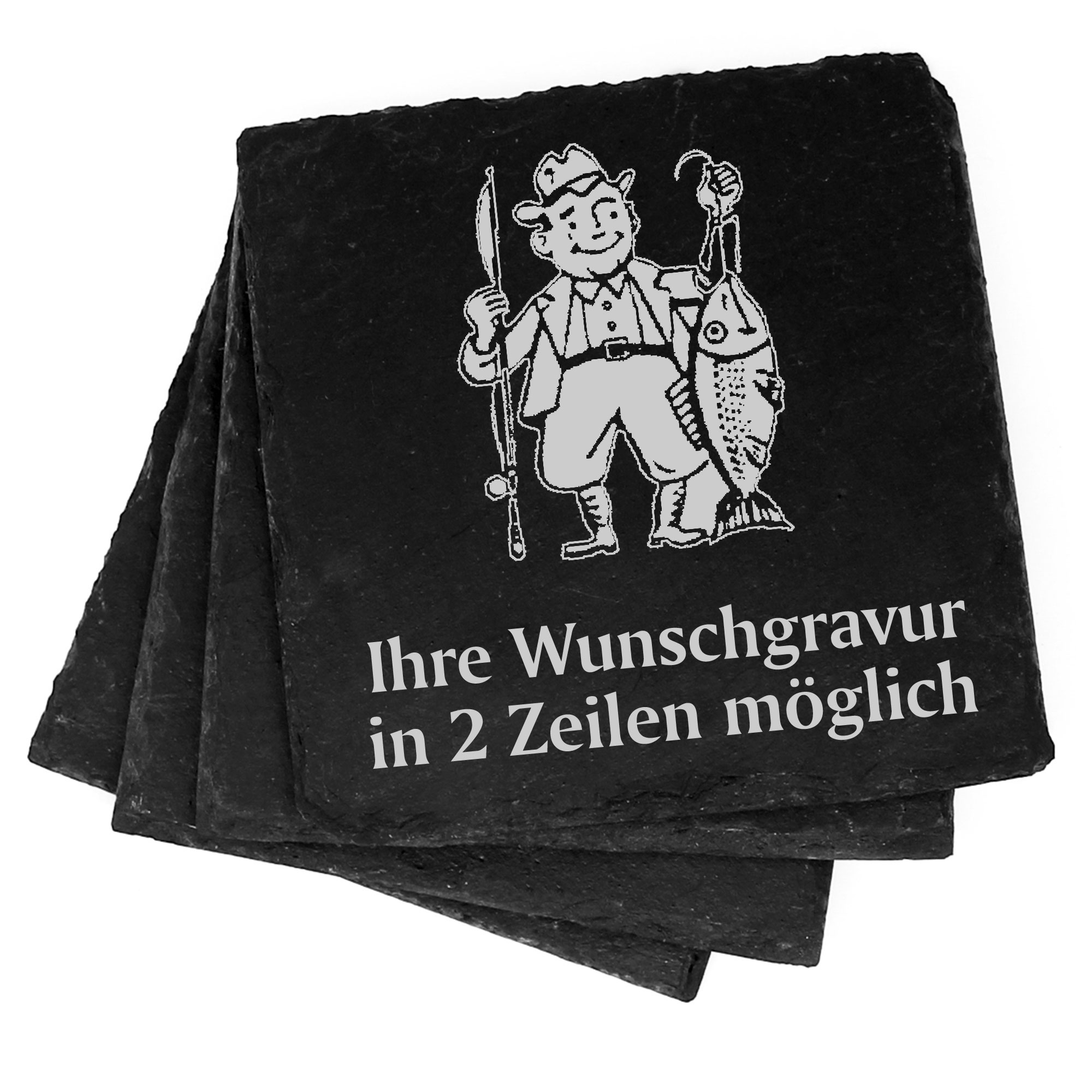 4x Angler Deko Schiefer Untersetzer Wunschgravur Set - 11 x 11 cm