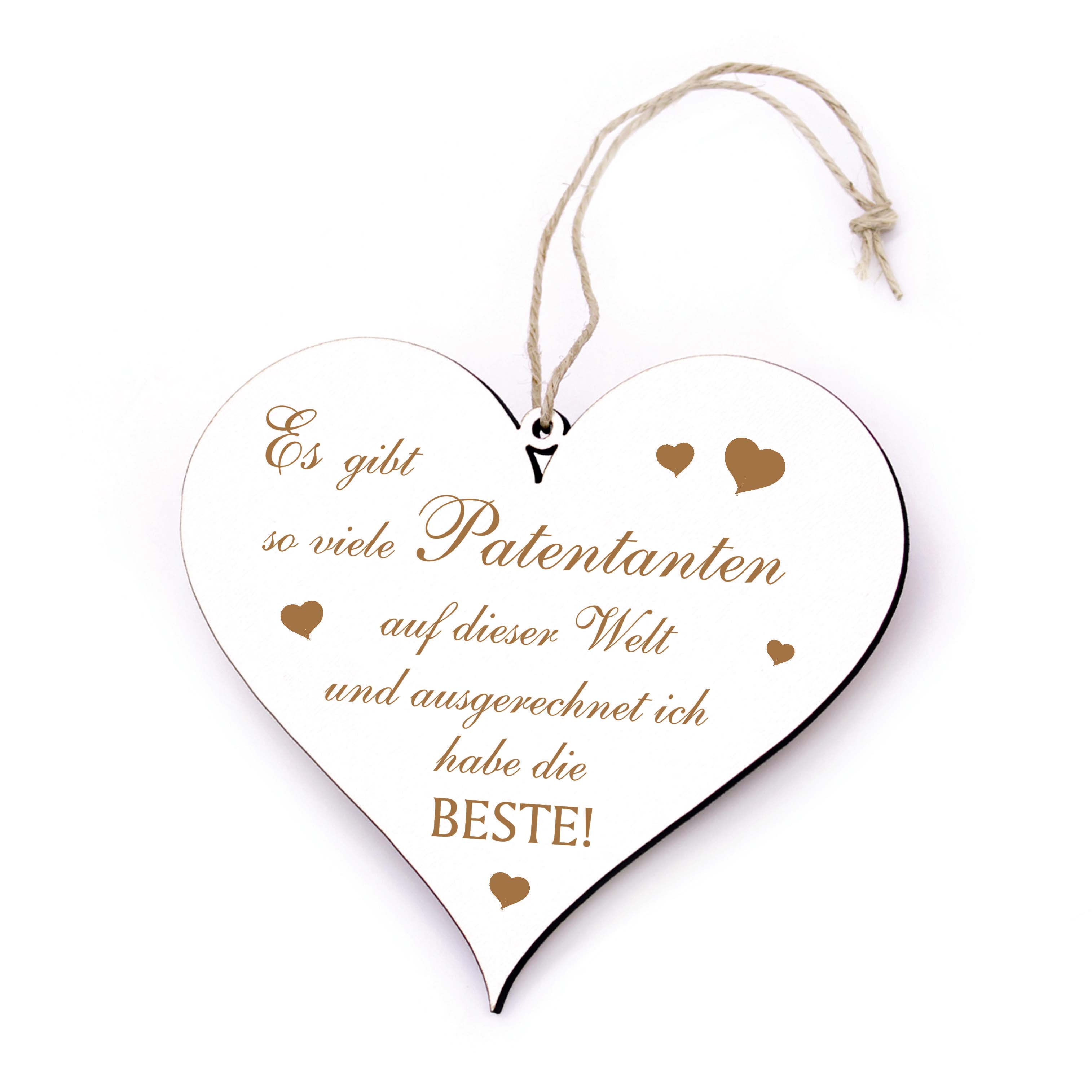 Patentante Schild Herz graviert mit Spruch - Beste Patentante der Welt - Taufe Dekoschild 13 x 12 cm