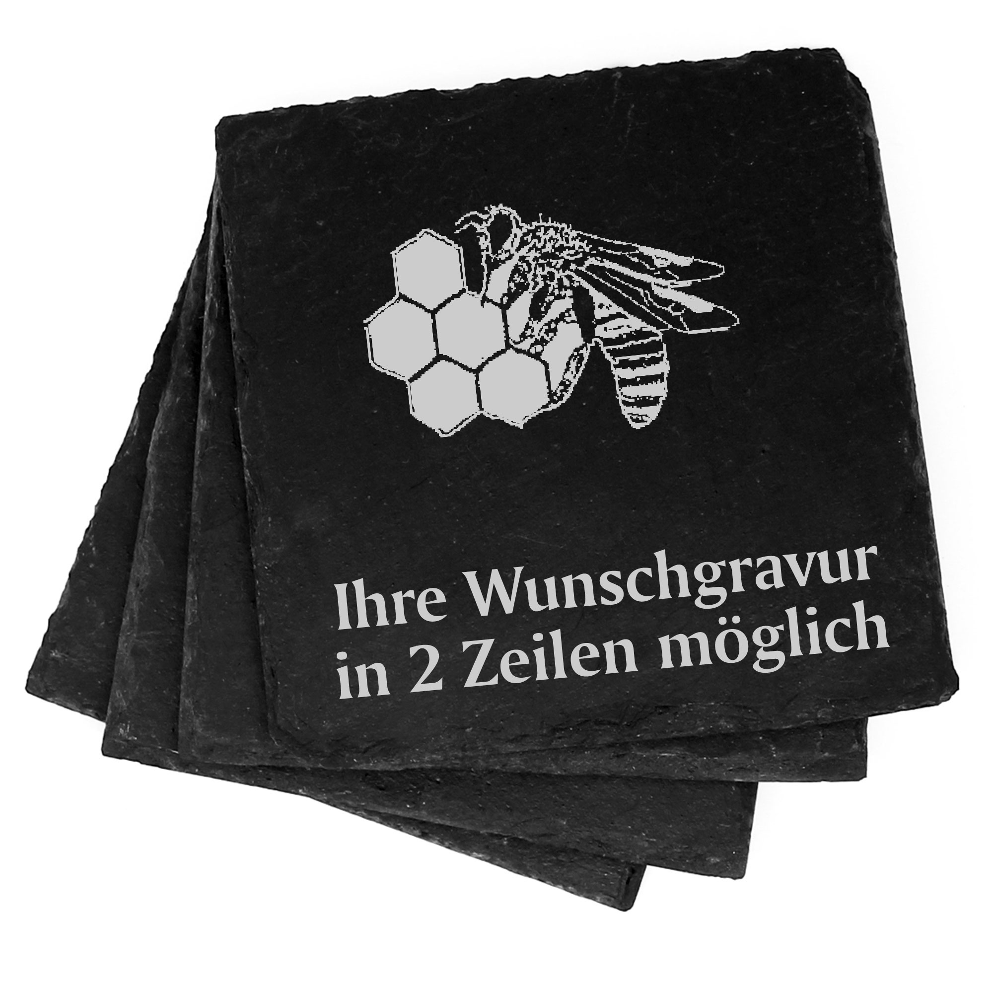 4x Biene mit Wabe Deko Schiefer Untersetzer Wunschgravur Set - 11 x 11 cm