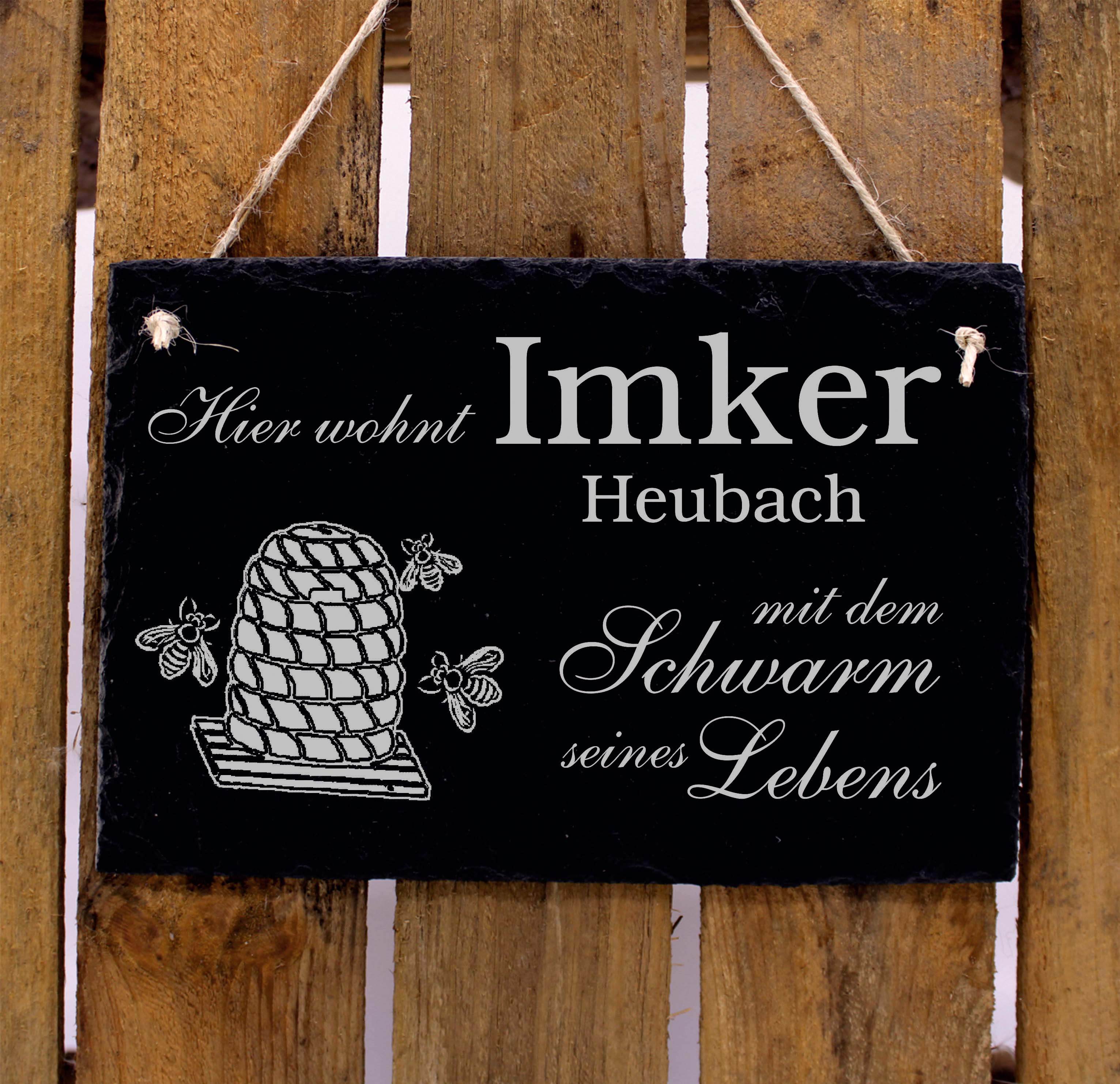 Imker Schild mit Gravur Hier wohnt Imker ... mit dem Schwarm seines Lebens + Name Türschild 22x16cm