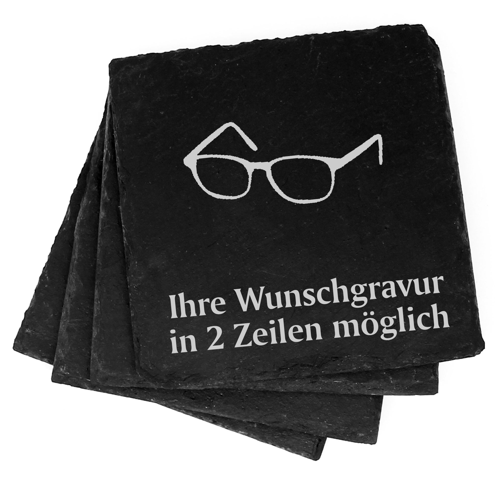 4x Brille Deko Schiefer Untersetzer Wunschgravur Set - 11 x 11 cm