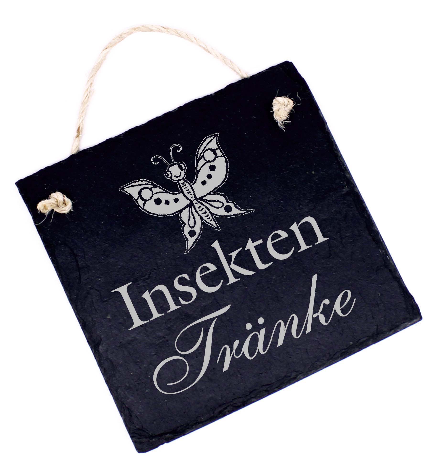 Insekten Tränke Schild Schiefertafel graviert Schmetterling Gartenschild Deko Hinweisschild 11x11cm