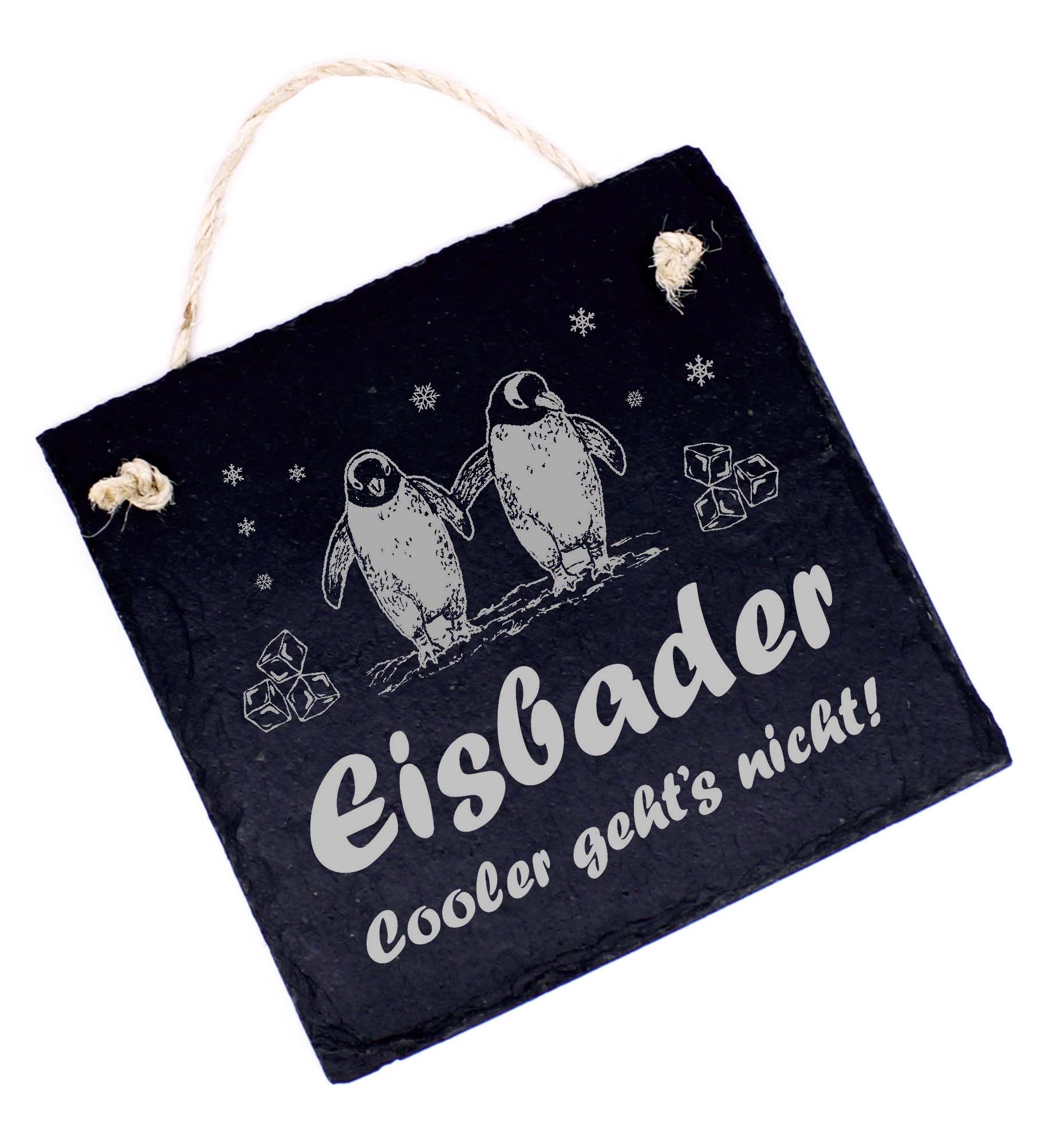 Schild Eisbaden graviert Eisbader, cooler gehts nicht! Türschild Pinguin Schiefer 11 x 11 cm