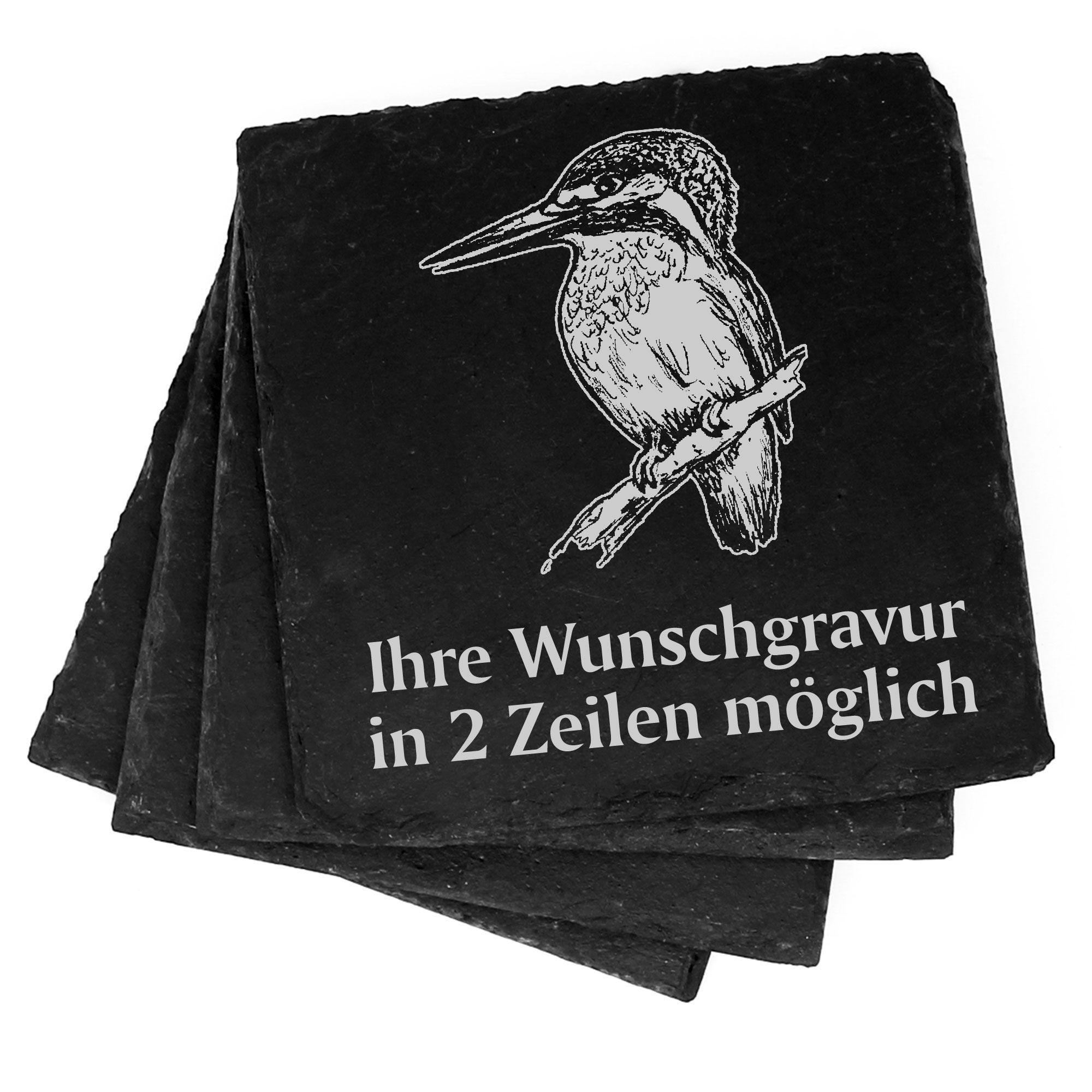 4x Eisvogel Deko Schiefer Untersetzer Wunschgravur Set - 11 x 11 cm