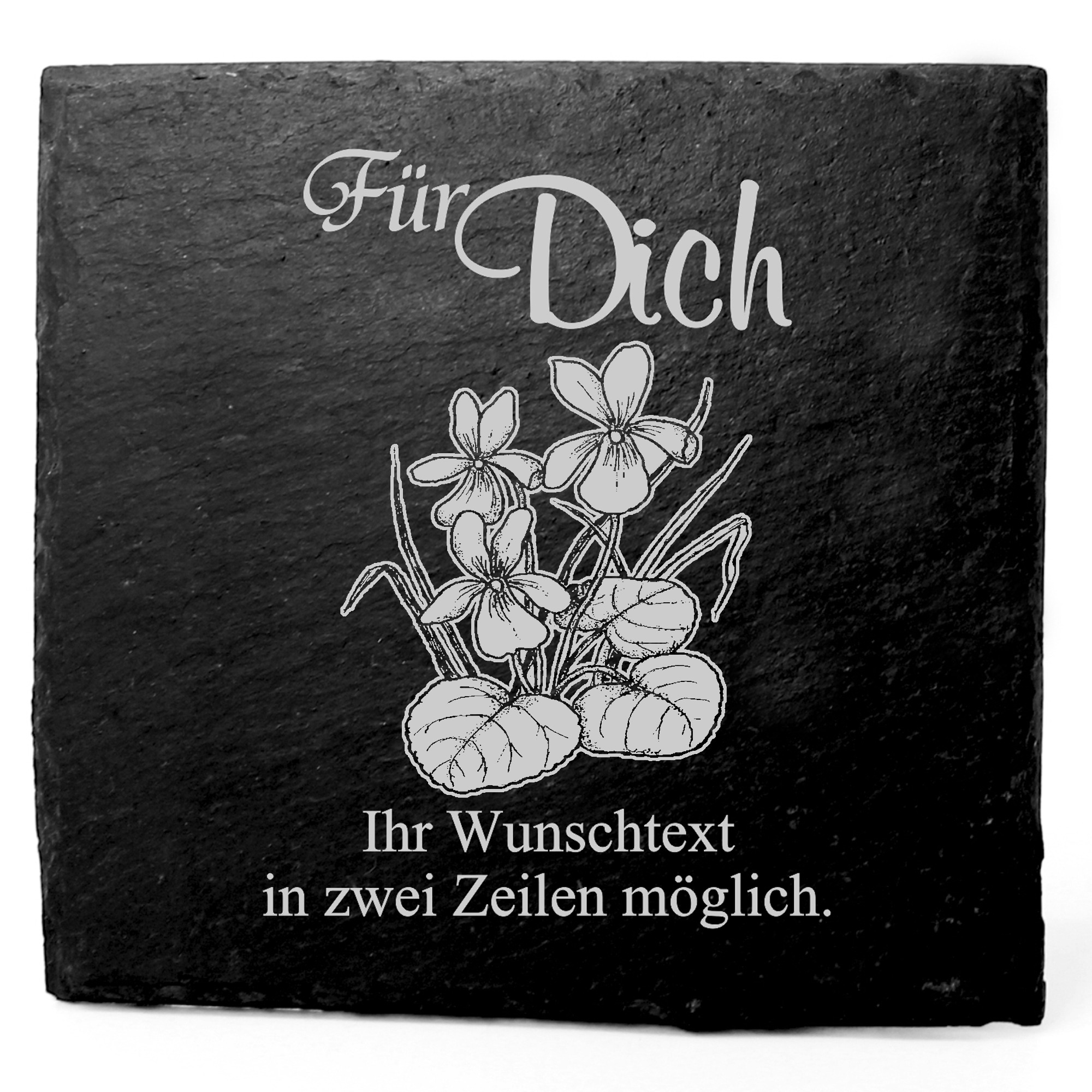 Deko Schiefer Untersetzer personalisiert Veilchen - Für Dich - 11x11cm