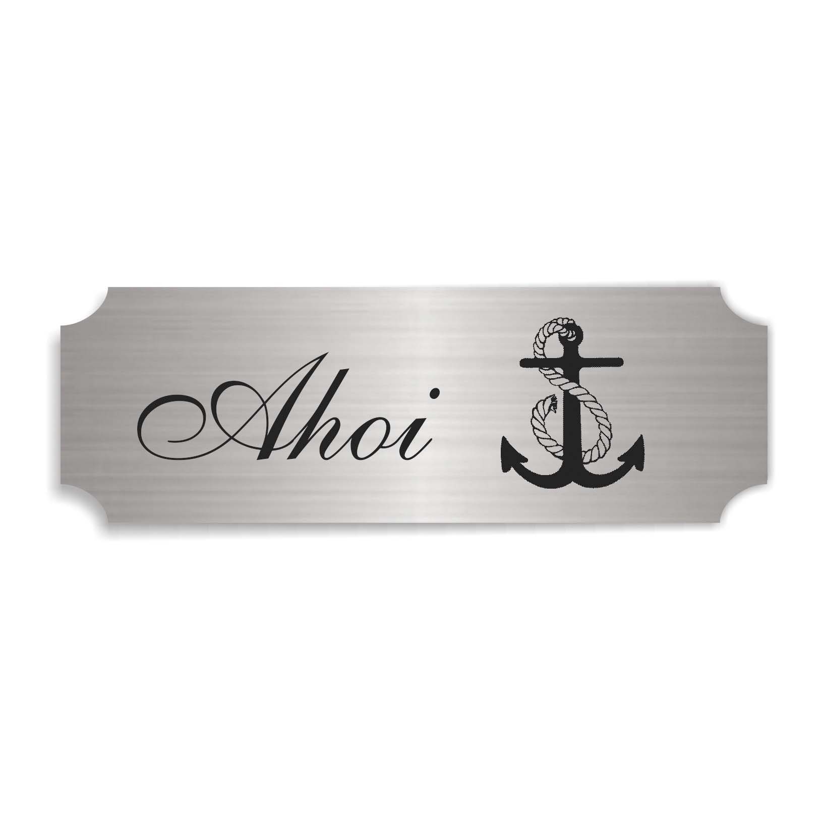 Schild « AHOI » selbstklebend - Aluminium Look - silber