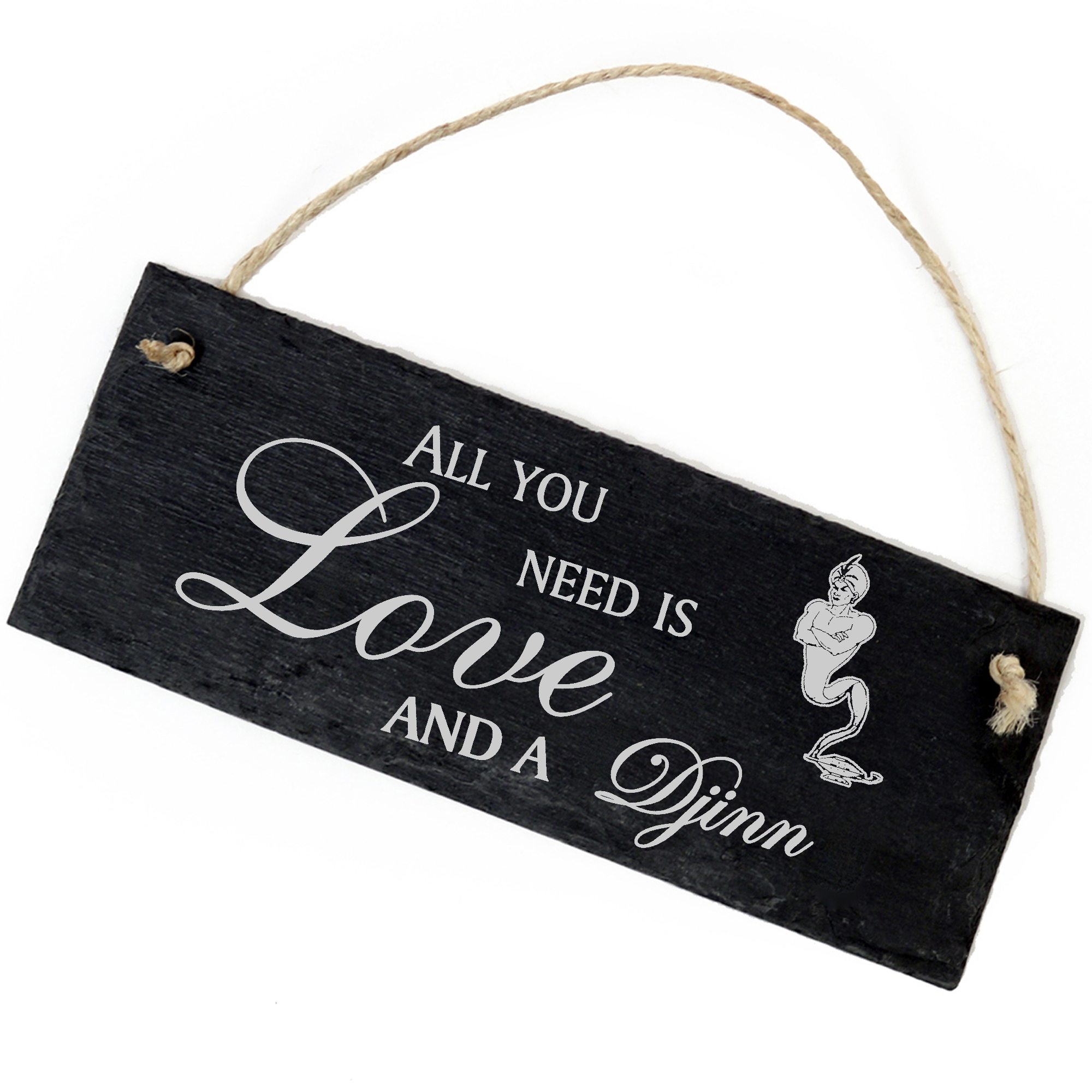 Schiefertafel Deko Dschinn Schild 22 x 8 cm - All you need is Love and a Djinn