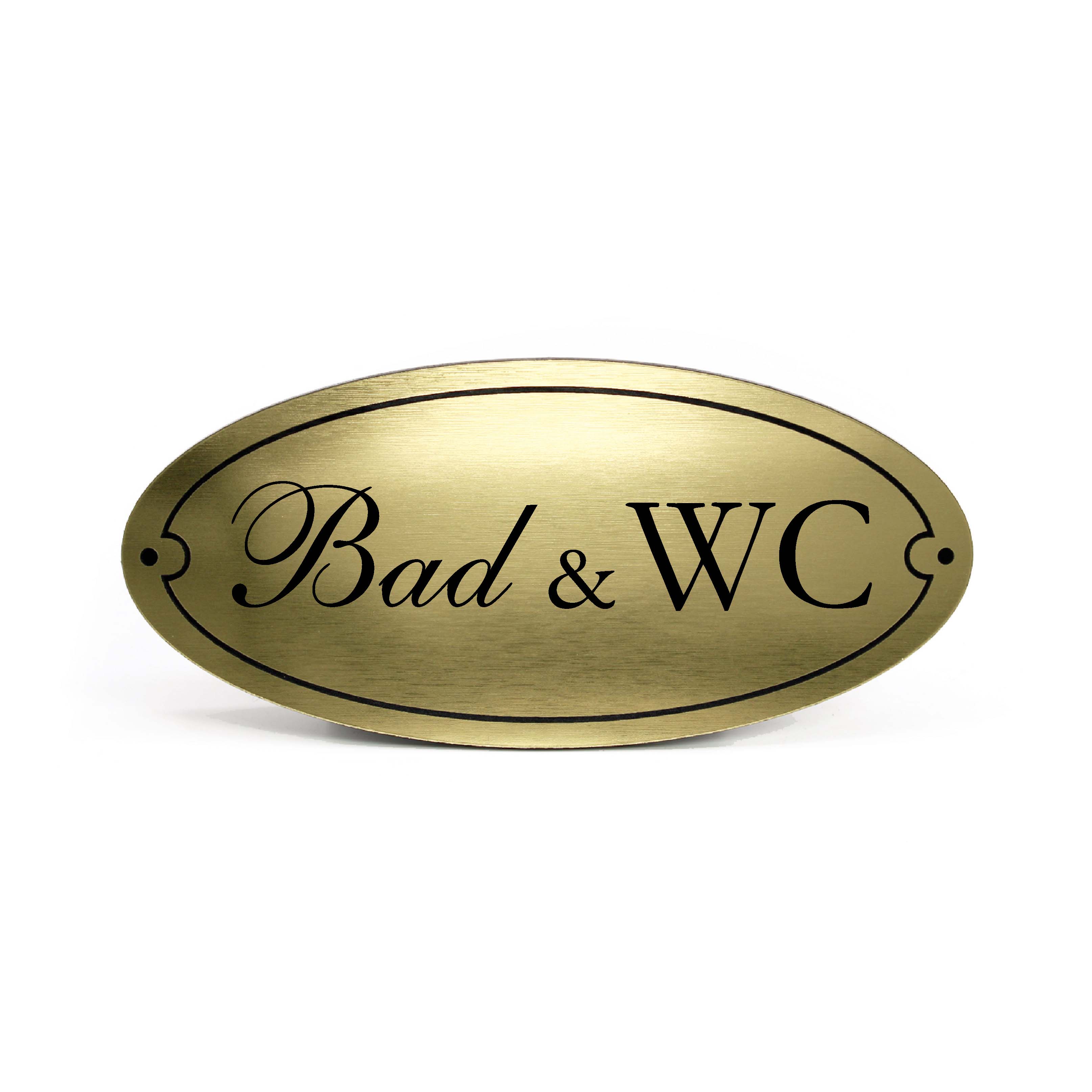 Bad WC Schild Kunststoff gold graviert oval selbstklebend Toilettenschild Vintage Türschild 15x7cm