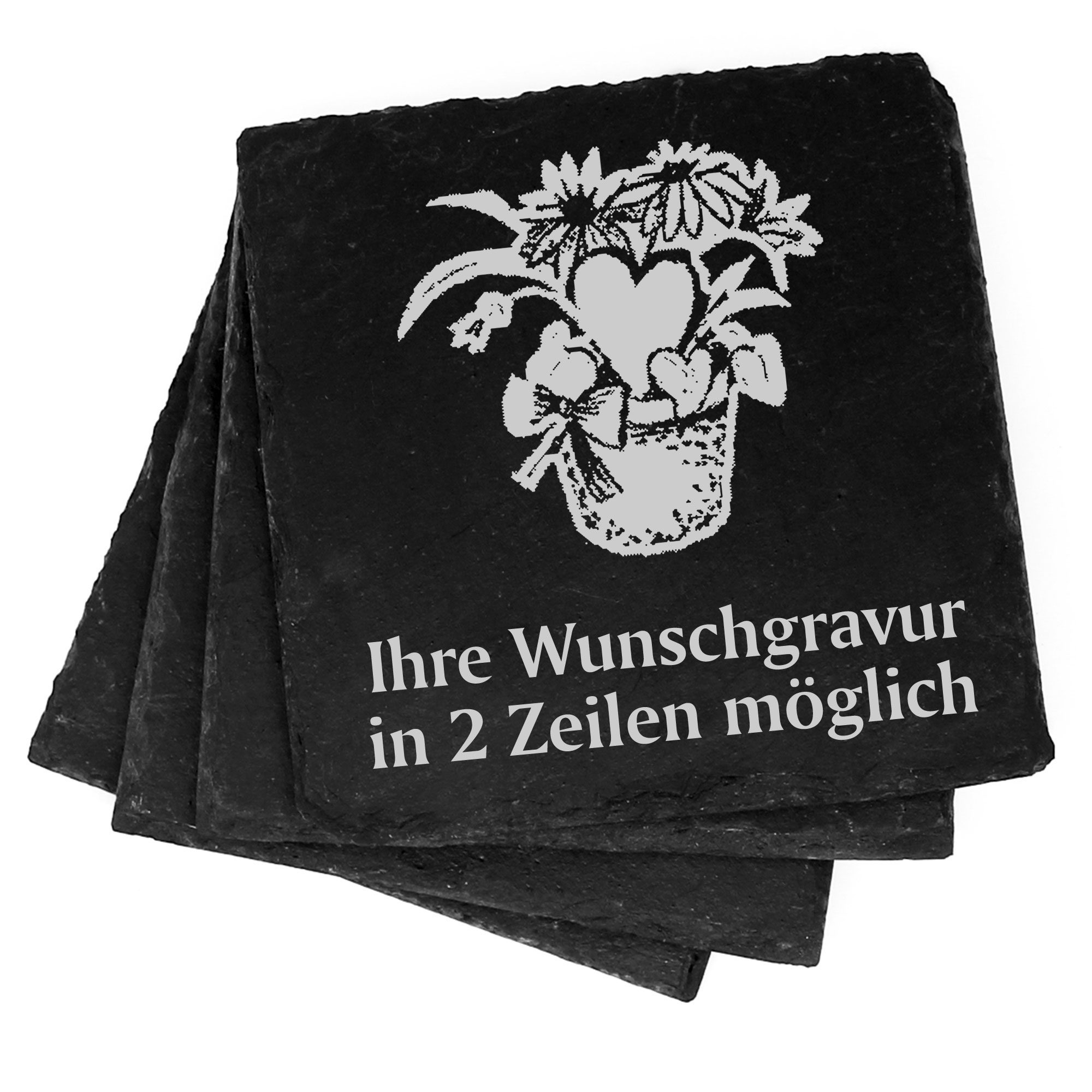 4x Blumentopf Deko Schiefer Untersetzer Wunschgravur Set - 11 x 11 cm