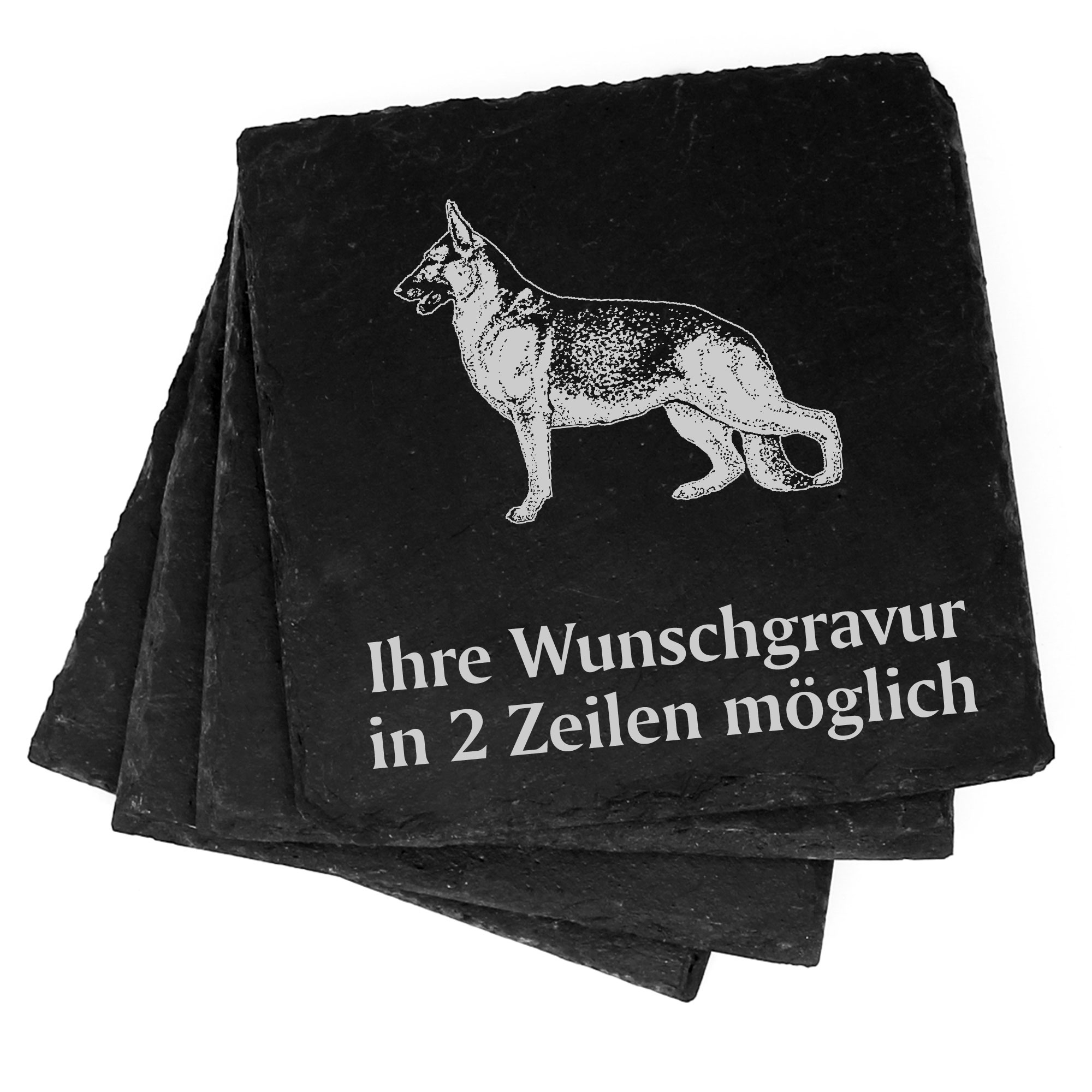 4x Deutscher Schäferhund Deko Schiefer Untersetzer Wunschgravur Set - 11 x 11 cm