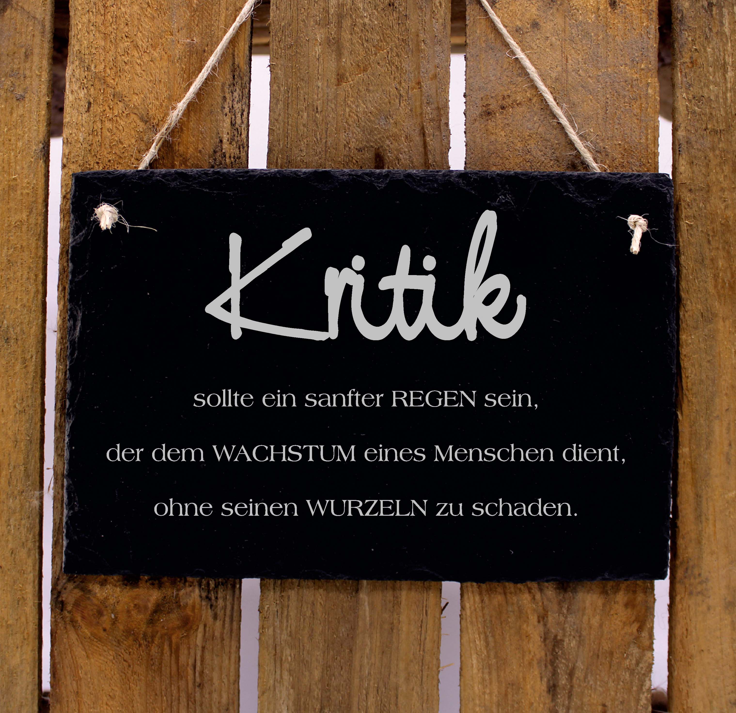 Kritik sollte ein sanfter Regen sein - Schild aus Schiefer Schiefertafel graviert Sprüche 22x16cm