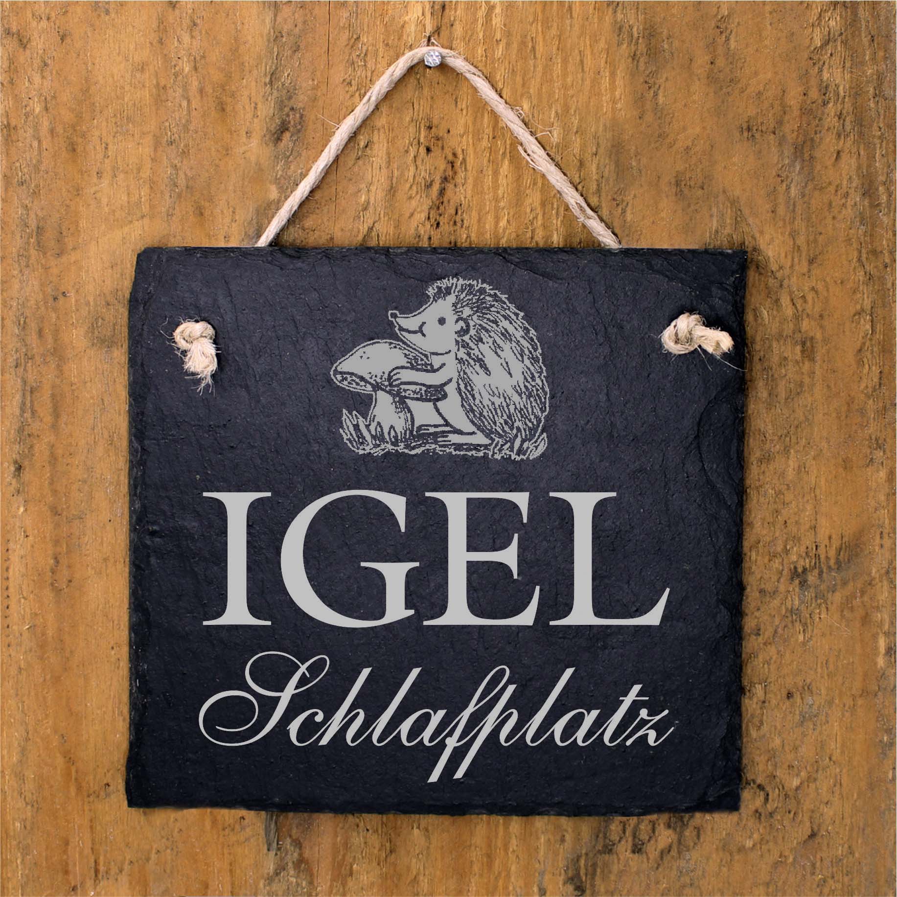 Igel Schlafplatz Schild Schiefertafel graviert Gartenschild Deko Hinweisschild 11x11cm