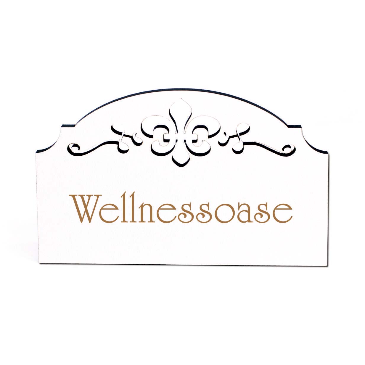 Wellnessoase Wellness Spa Türschild Schild Holz graviert Ornamente selbstklebend Türdeko 15,5 x 9,5