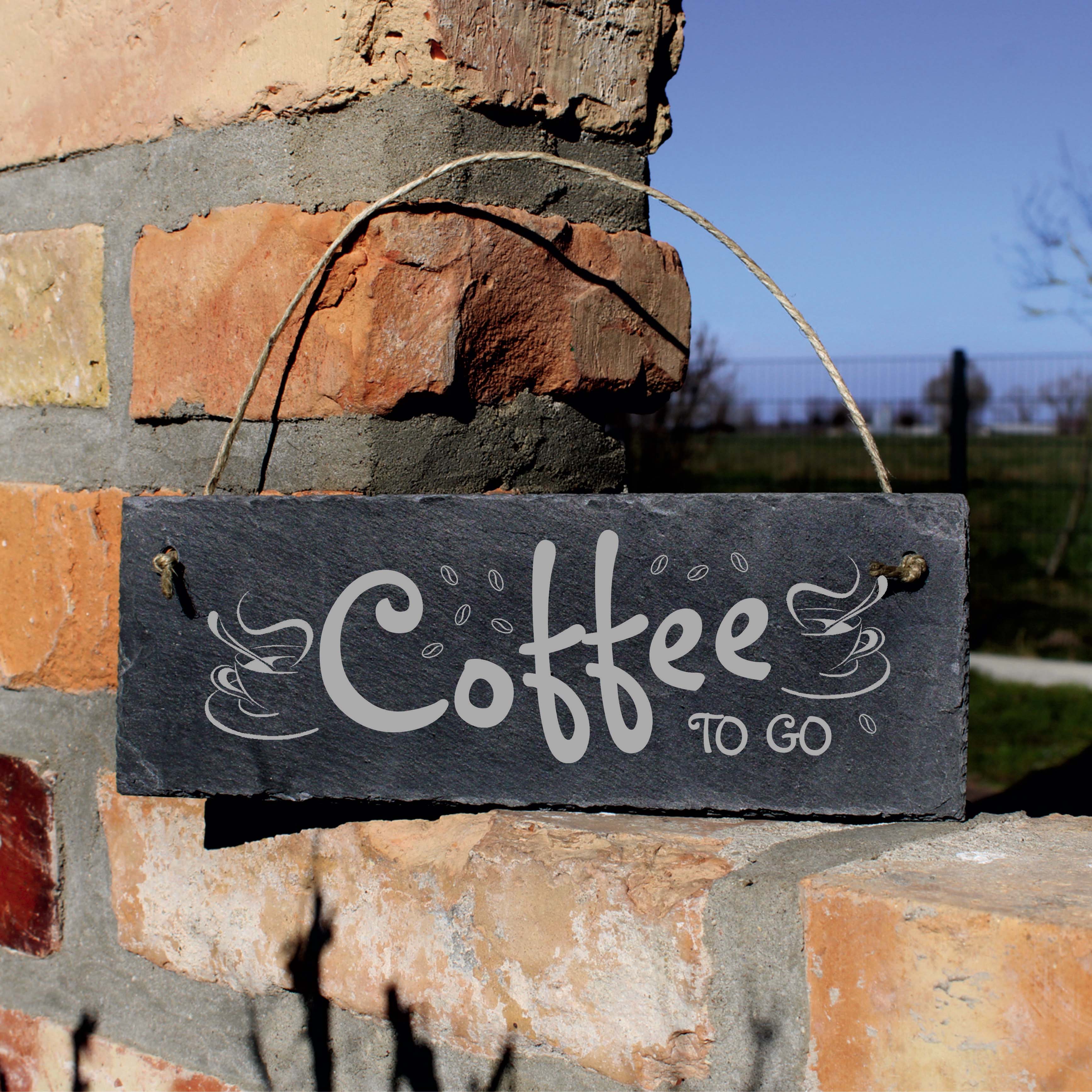 Coffee to go Schild Schiefer graviert Verkauf Kaffee Kaffeedeko Türschild 22 x 8 cm