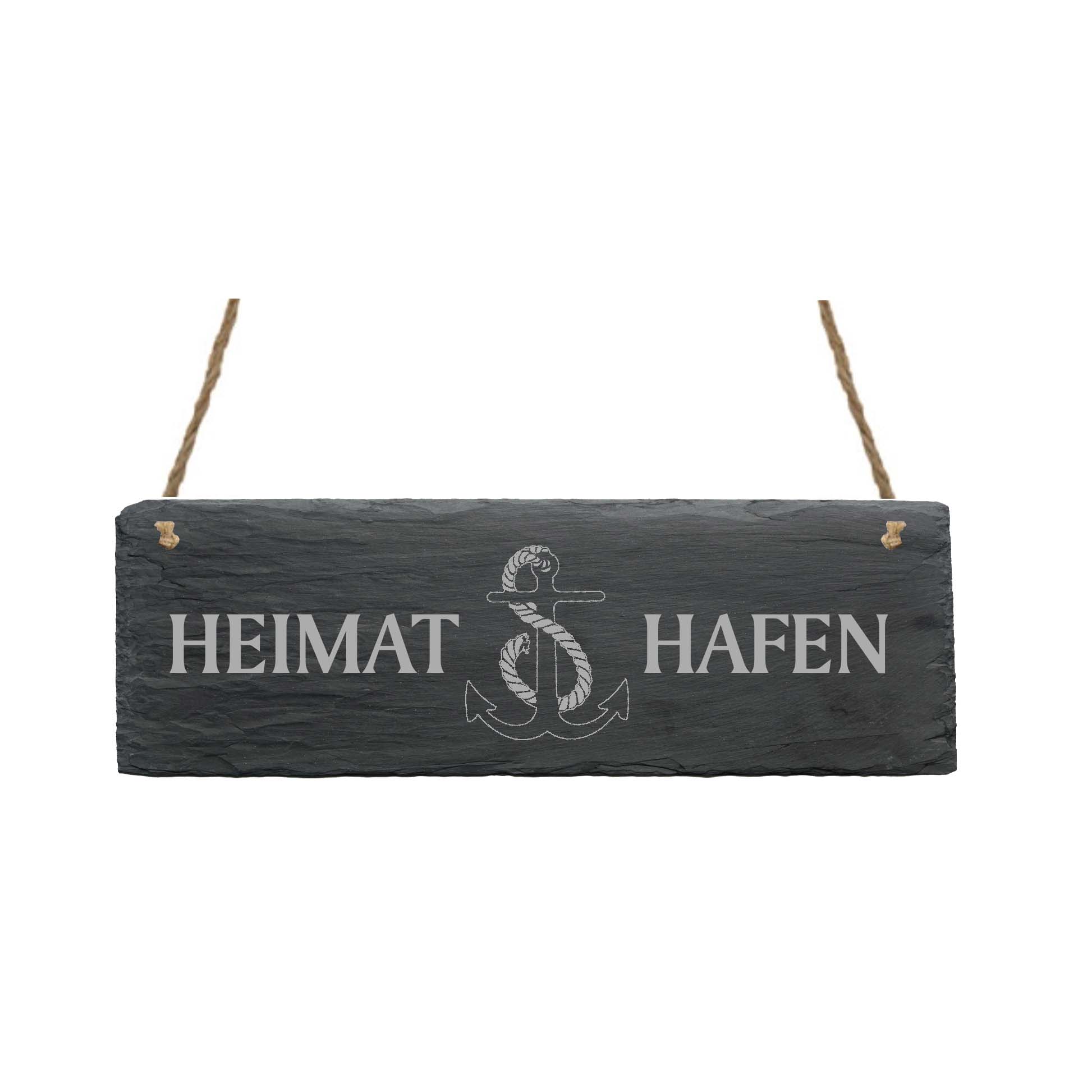 Schild « HEIMATHAFEN » mit Motiv ANKER - 22 x 8 cm - aus Schiefer