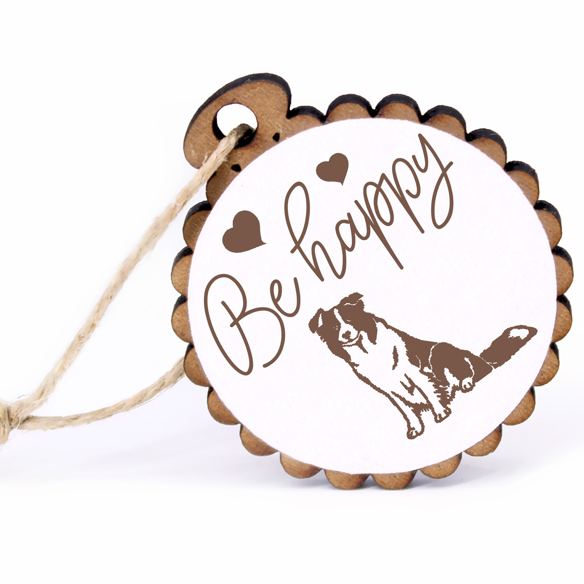 Geschenkanhänger - Be Happy Border Collie -  Holz Ø-5cm - mit Juteband