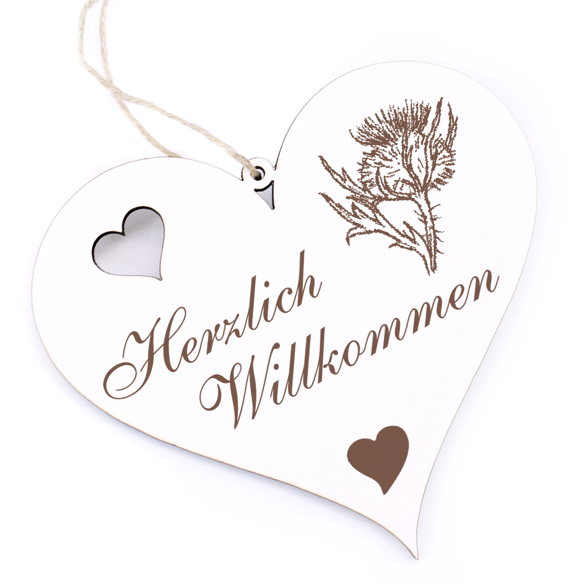 Herzlich Willkommen Schild - Kratzdiestel - Deko Herz Holz