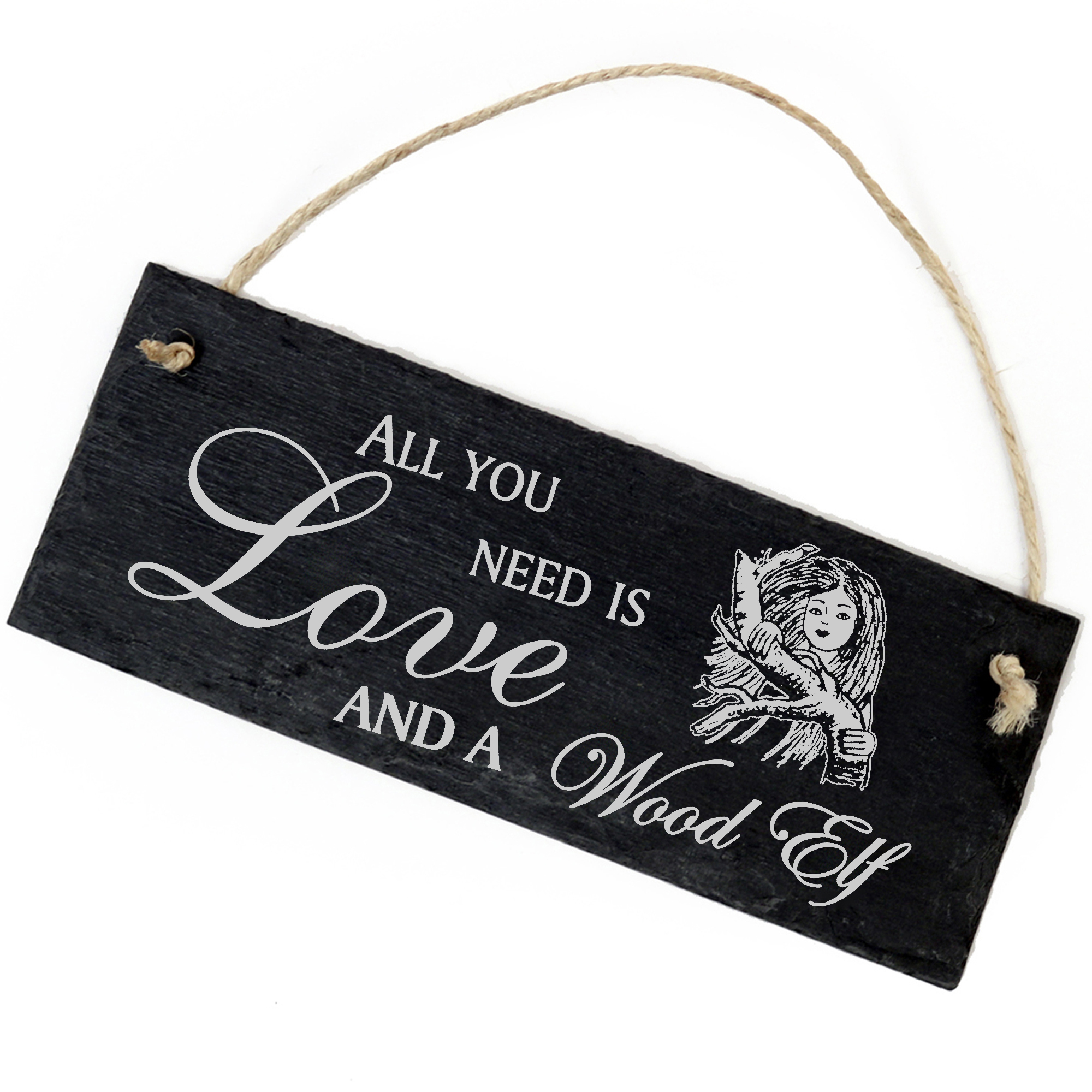 Schiefertafel Deko Waldelfe Schild 22 x 8 cm - All you need is Love and a Wood Elf