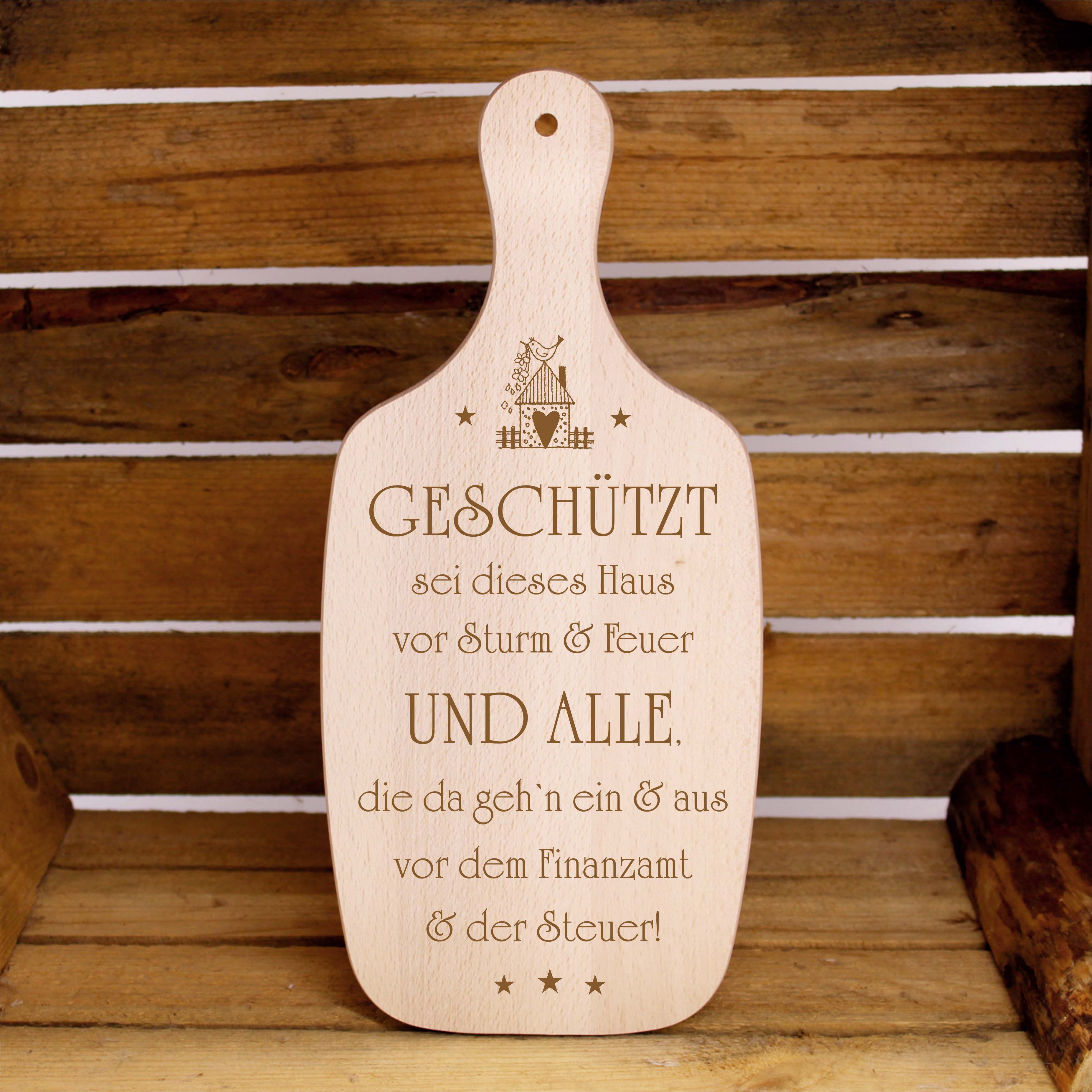 Geschützt sei dieses Haus - Holzbrett Schneidebrett graviert Geschenk zum Einzug Haussegen 34 x 15