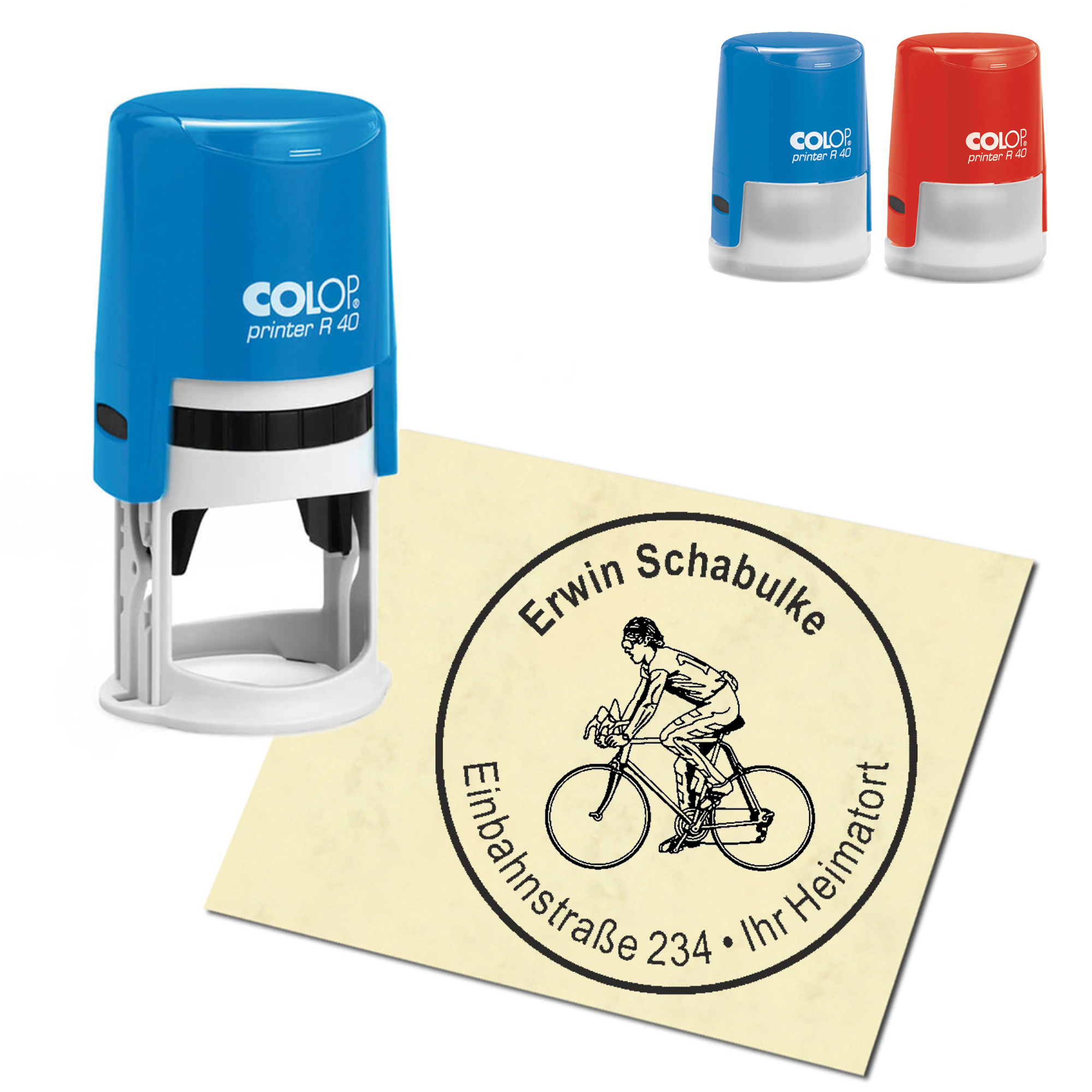 Stempel Adressstempel personalisiert - Radfahrer - rund &empty; 40mm