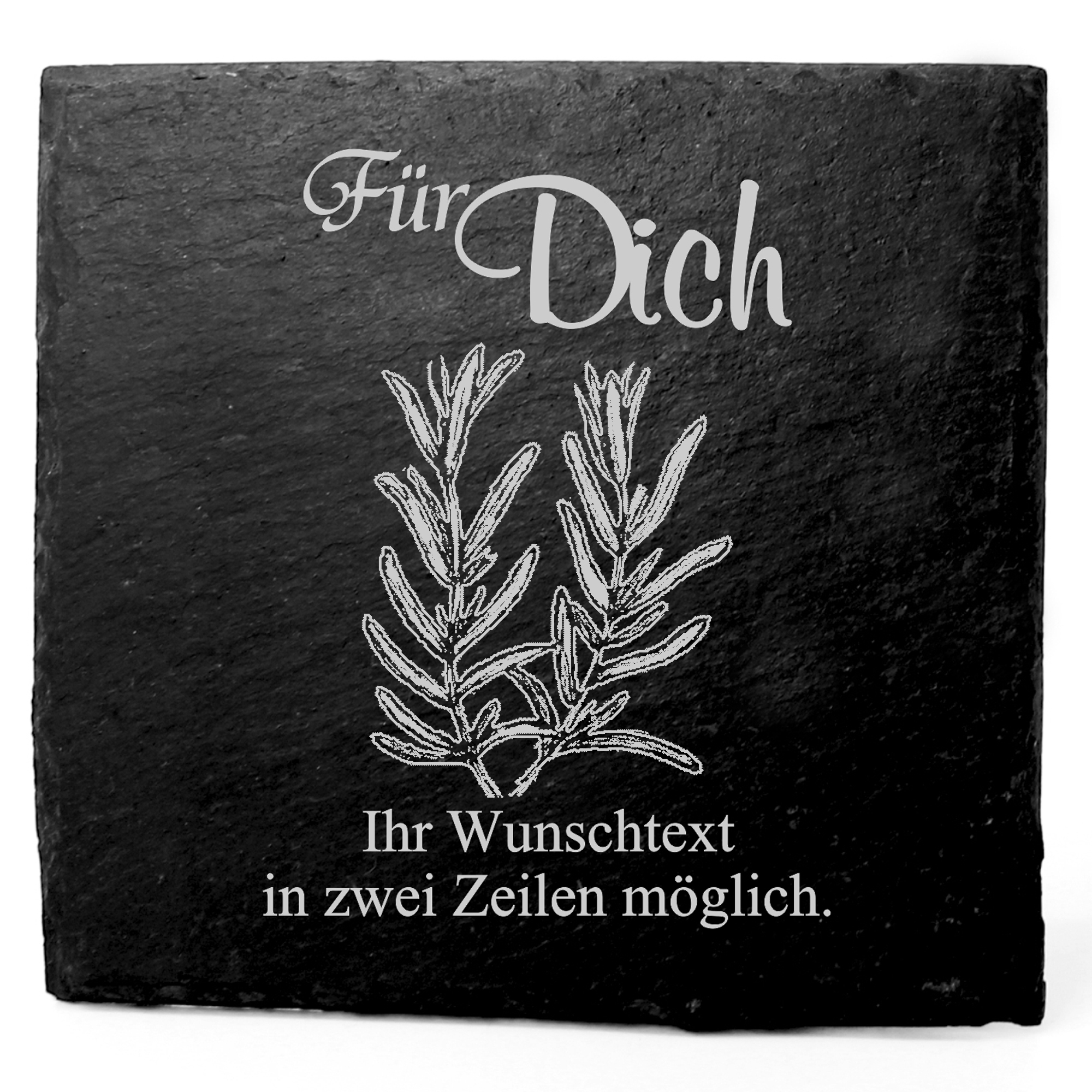 Deko Schiefer Untersetzer personalisiert Rosmarin - Für Dich - 11x11cm