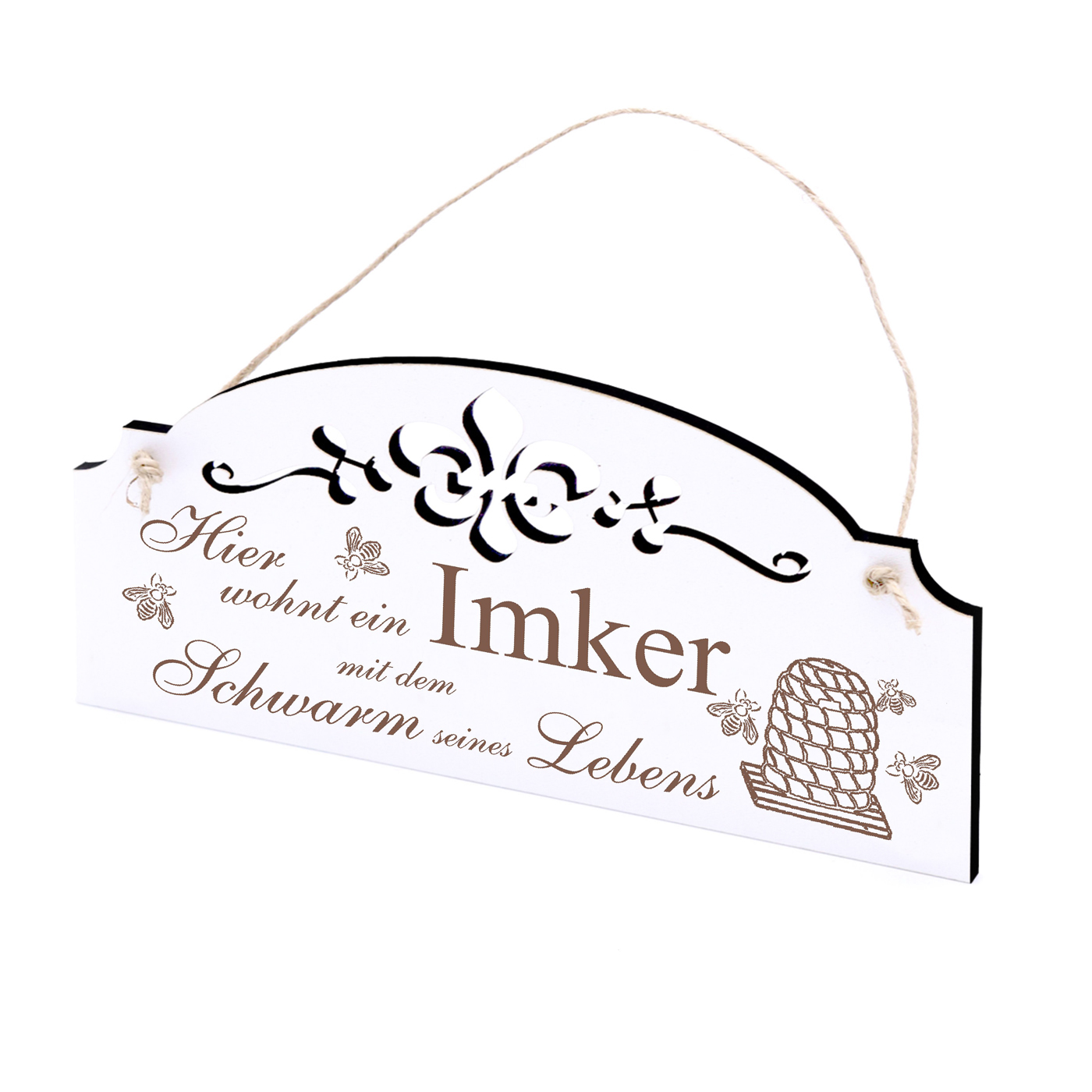 Schild - Hier wohnt ein Imker mit dem Schwarm  seines Lebens - Holz 20 x 10 cm