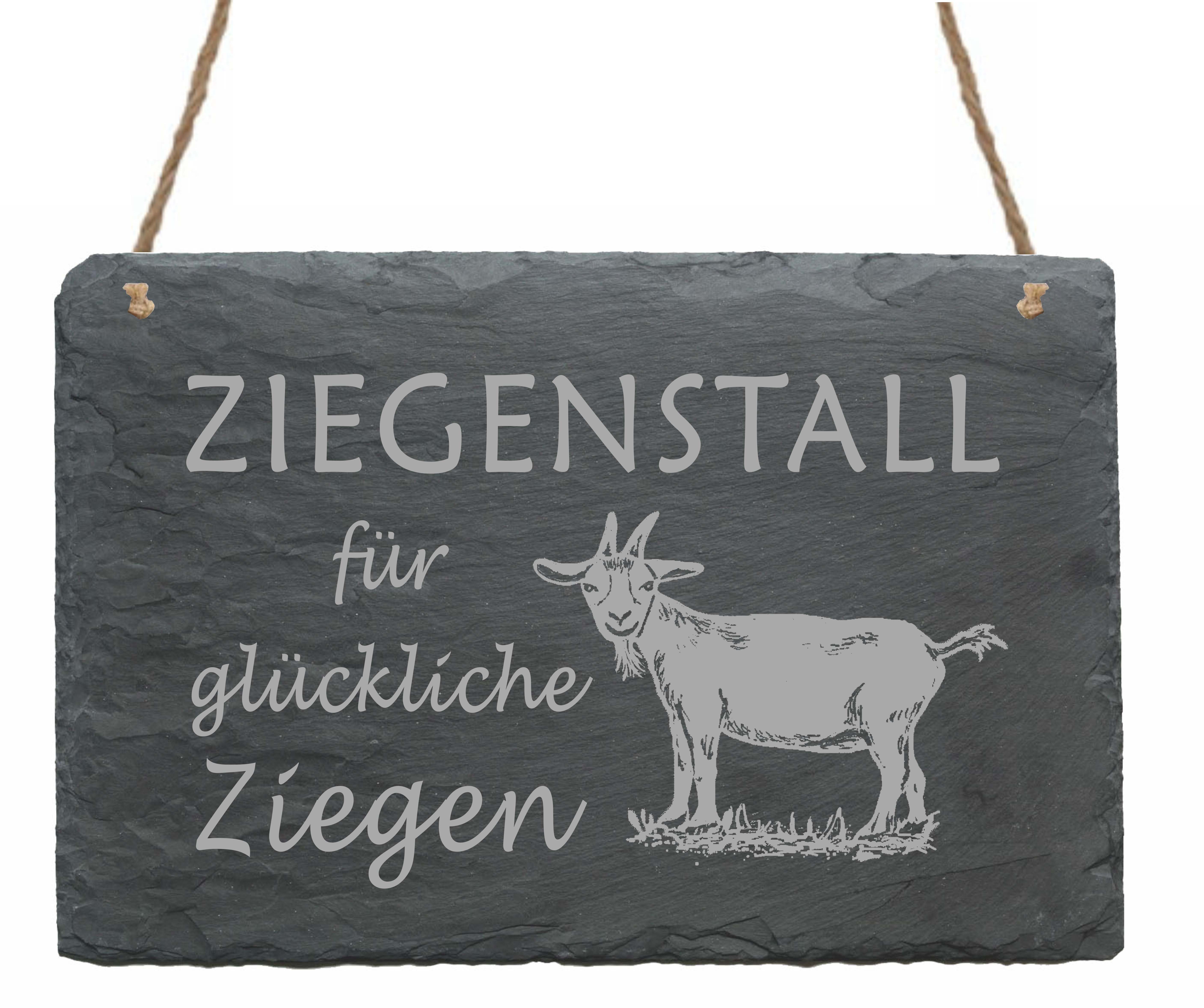 Schiefertafel « Ziegenstall für glückliche Ziegen »