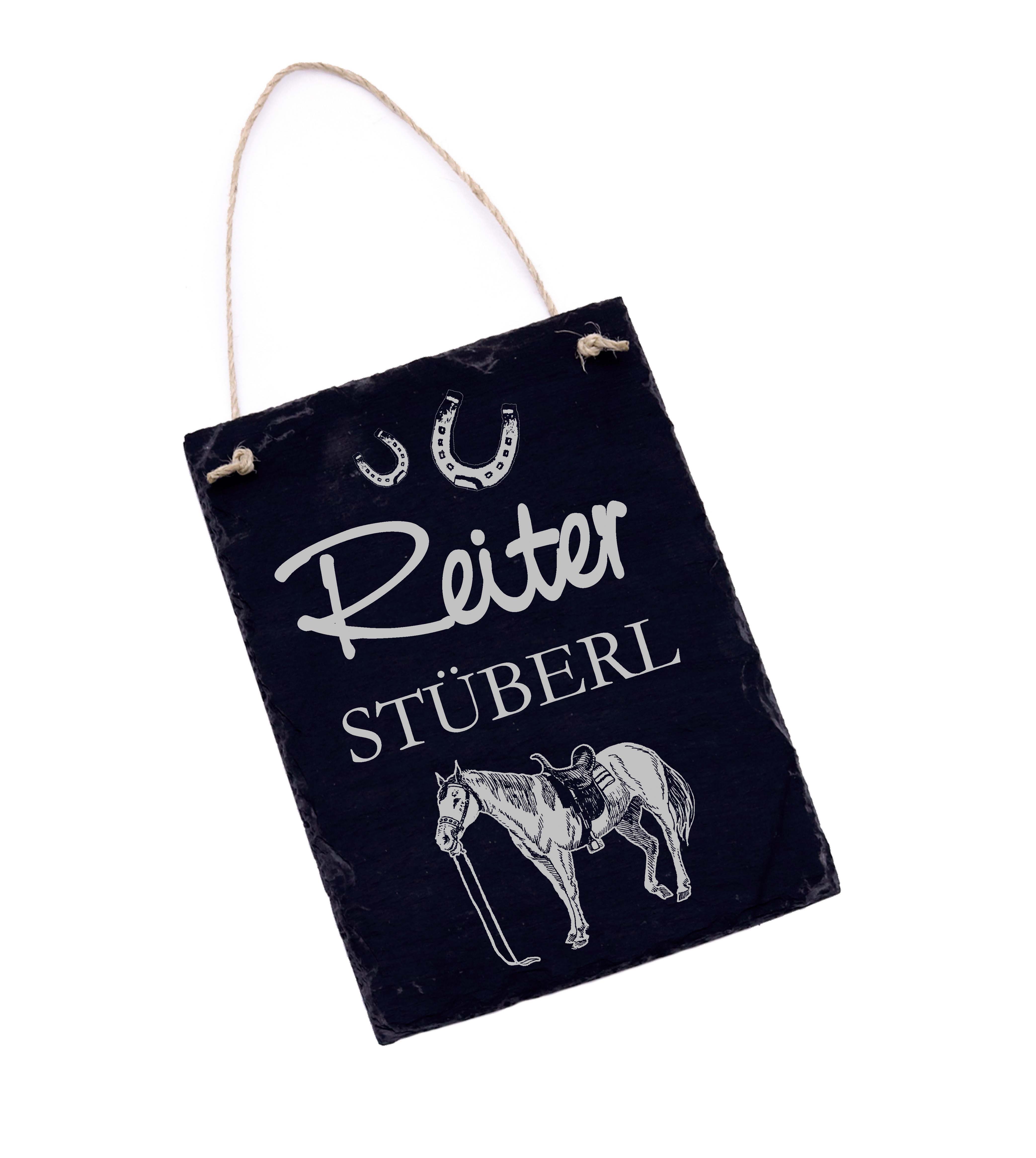 Reiter Stüberl Reiterstüberl - Schild Schiefer graviert Türdeko Türschild Reiten Reitstall 16x22cm