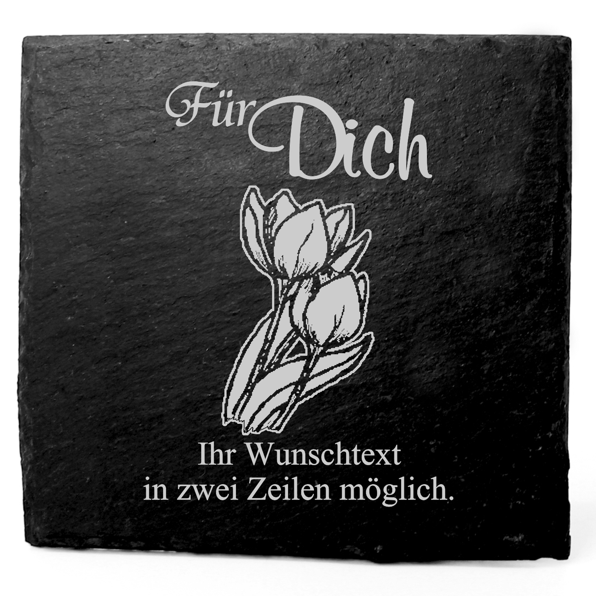 Deko Schiefer Untersetzer personalisiert Tulpe - Für Dich - 11x11cm