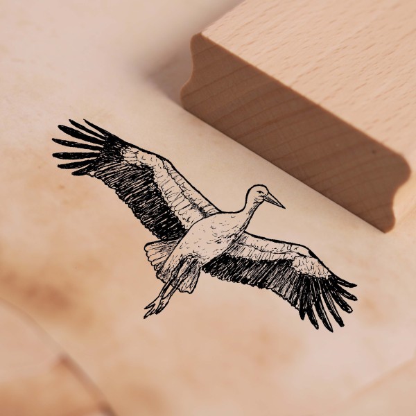 Motivstempel Fliegender Storch - Stempel Holzstempel 68 x 48 mm