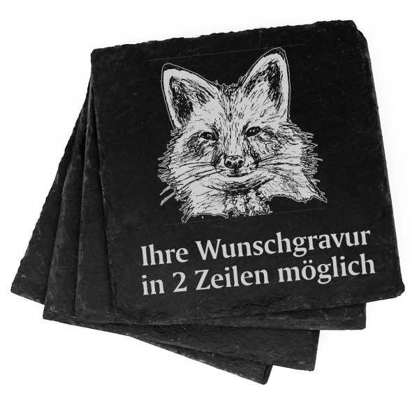 4x Fuchs Kopf Deko Schiefer Untersetzer Wunschgravur Set - 11 x 11 cm