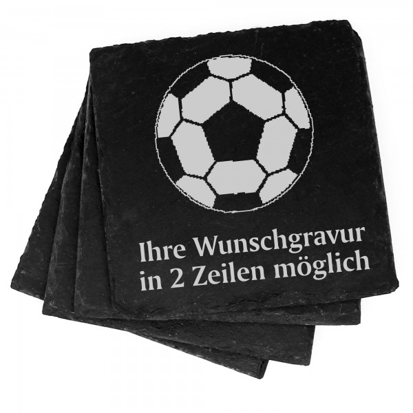 4x Fußball Deko Schiefer Untersetzer Wunschgravur Set - 11 x 11 cm