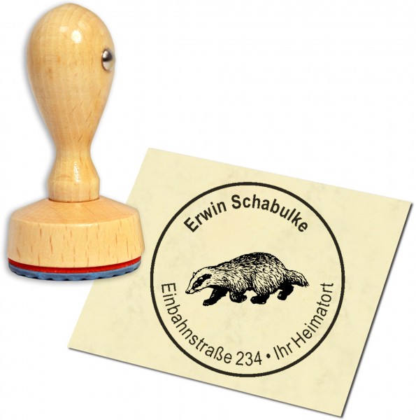 Stempel Adressstempel Holzstempel - Dachs - rund 40mm