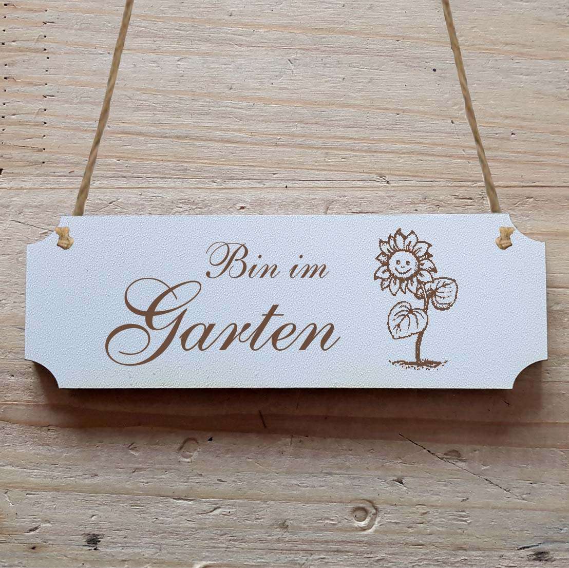 Dekoschild &quot;Bin im Garten&quot; mit Motiv