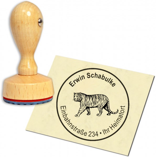 Stempel Adressstempel Holzstempel - Tiger - rund 40mm