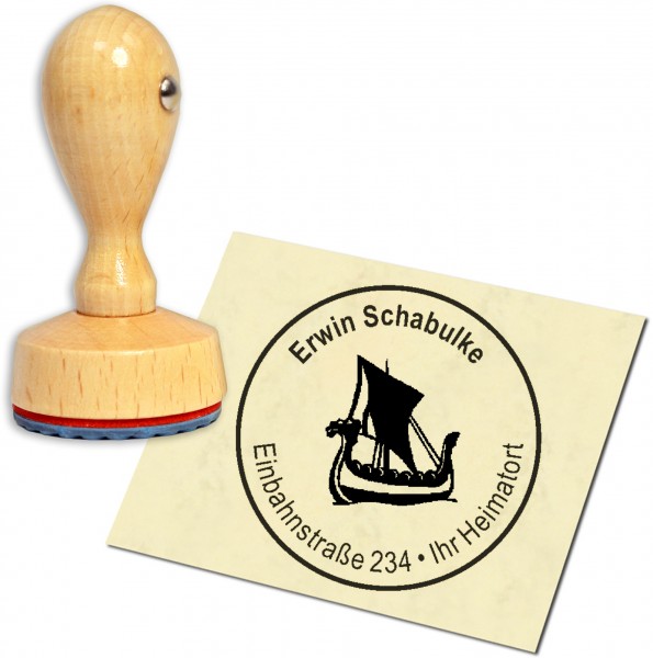 Stempel Adressstempel Holzstempel - Wikingerschiff - rund 40mm