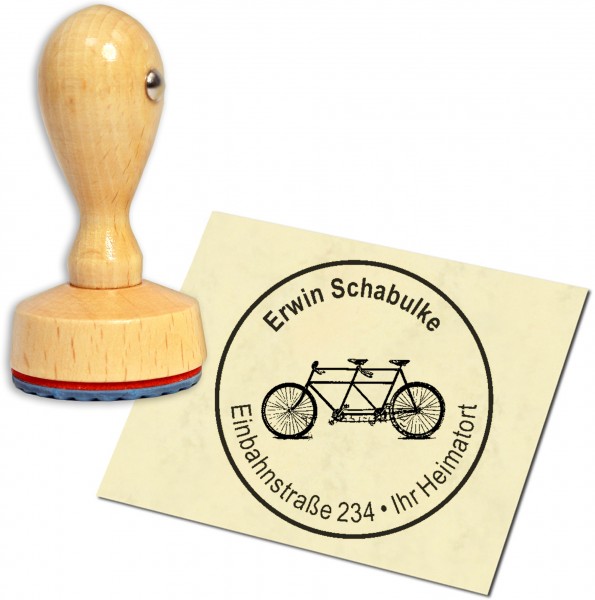 Stempel Adressstempel Holzstempel - Tandem - rund 40mm