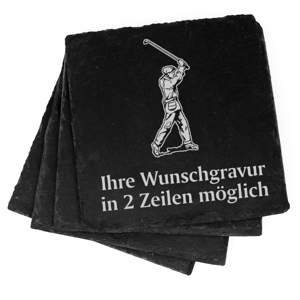 4x Golfer Deko Schiefer Untersetzer Wunschgravur Set - 11 x 11 cm