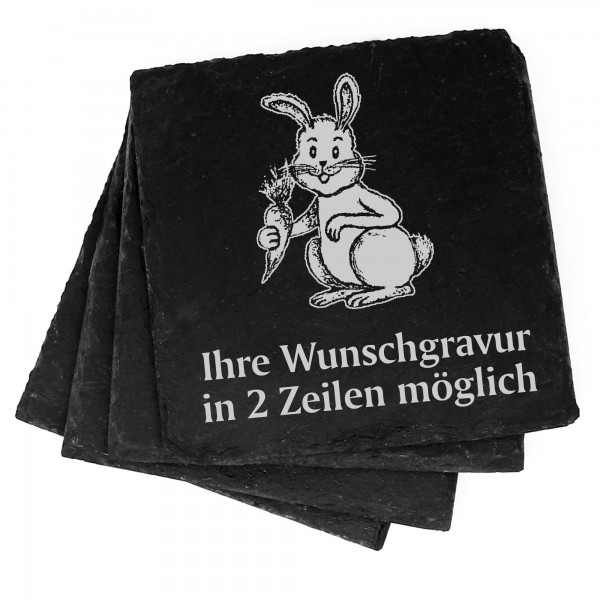 4x Hase mit Möhre Deko Schiefer Untersetzer Wunschgravur Set - 11 x 11 cm