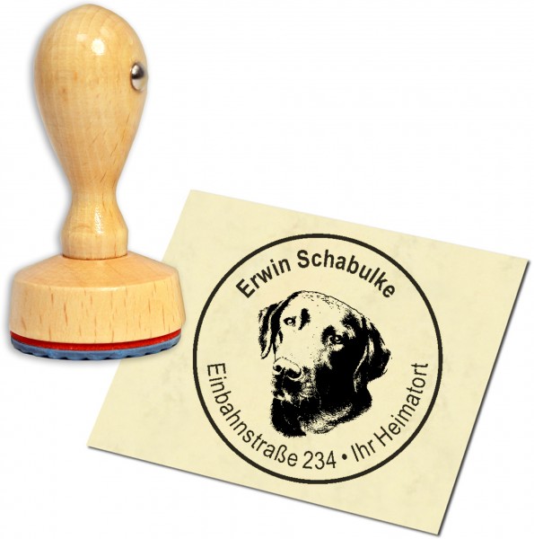 Stempel Adressstempel Holzstempel - Labrador Retriever Kopf - rund 40mm