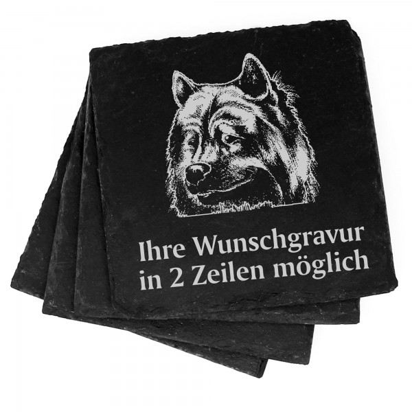 4x Eurasier Kopf Deko Schiefer Untersetzer Wunschgravur Set - 11 x 11 cm