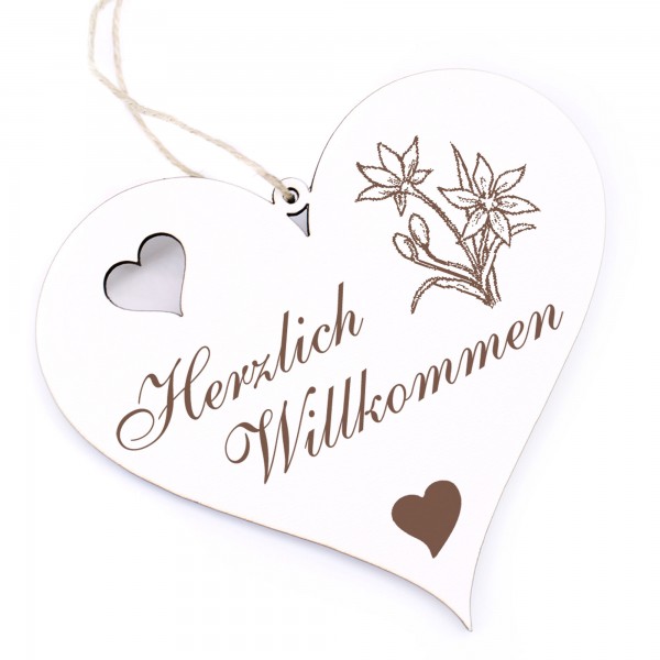 Herzlich Willkommen Schild - goldiger Milchstern - Deko Herz Holz