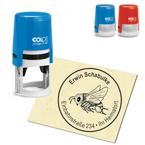 Stempel Adressstempel personalisiert - fliegende Biene - rund ∅ 40mm