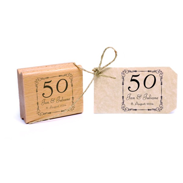 Motivstempel Hochzeitstag Jubiläum 50 Jahre mit Namen + Datum Vintage Stempel 48 x 48 mm