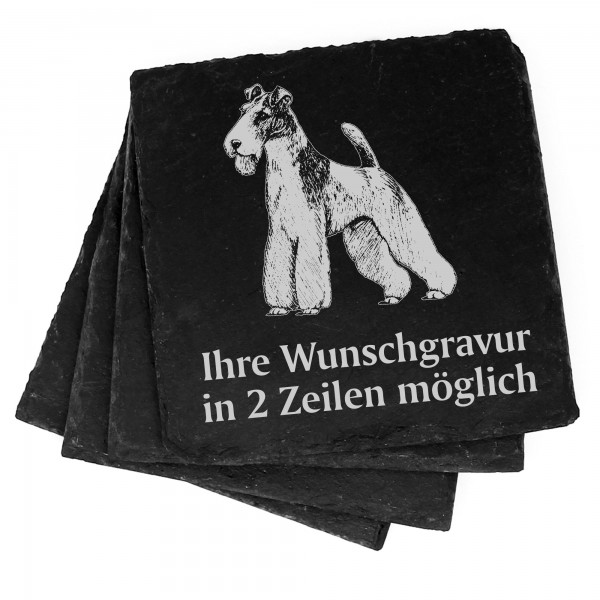 4x Jack Russel Foxterrier Deko Schiefer Untersetzer Wunschgravur Set - 11 x 11 cm